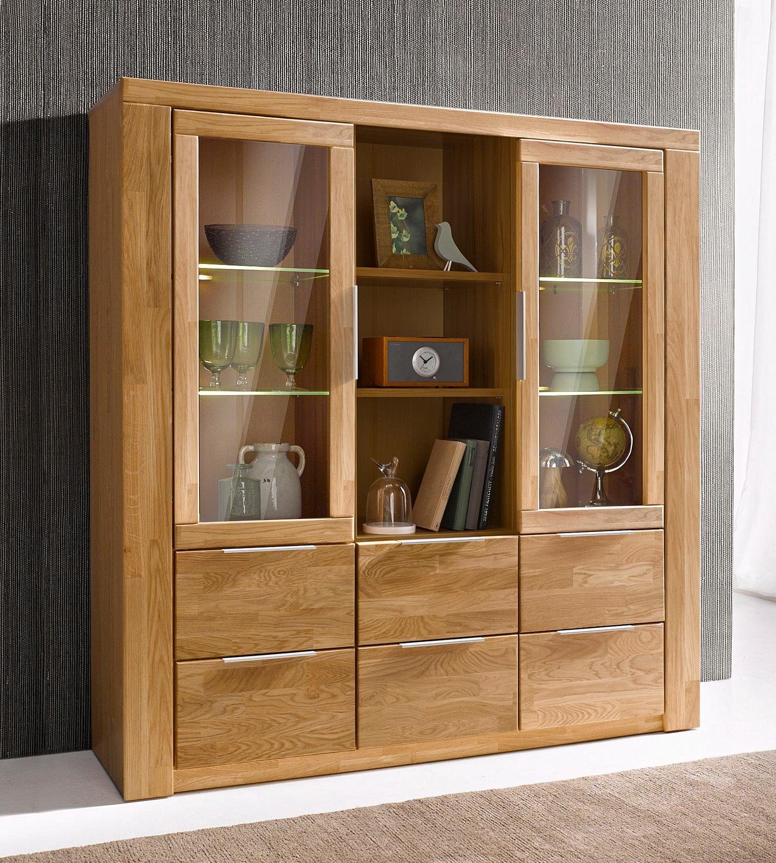 OTTO home Highboard Zara, 9 Fächer, 6 Schubkästen, B/T/H: 140/40/145, Metallgriffe