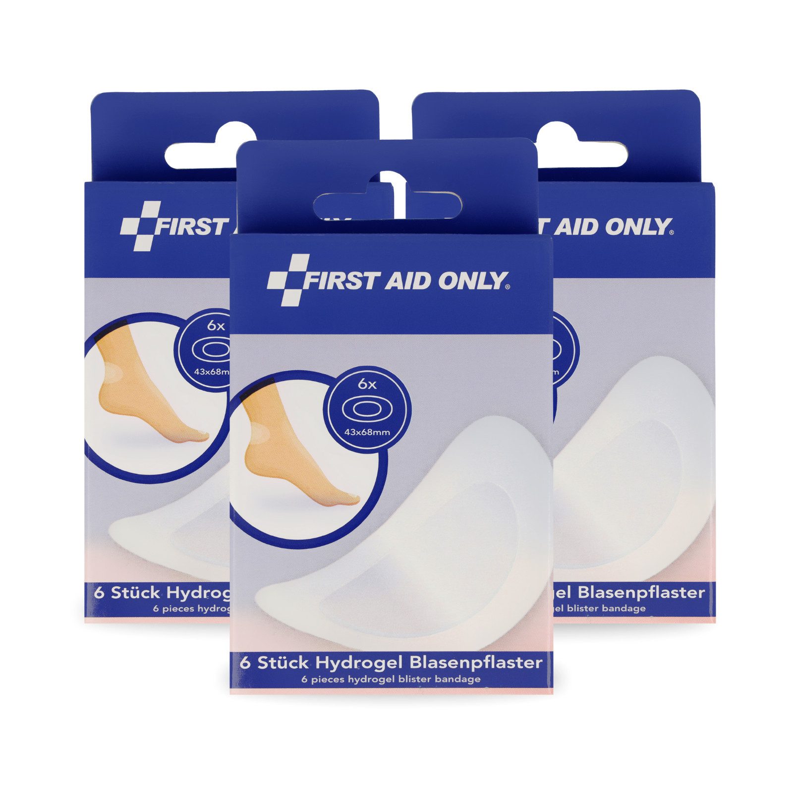 FIRST AID ONLY® Blasenpflaster Hydrogel 6 Stück (3er-Set), Пластырь 43 x 68 mm, transparent (Vorteilspack, 18 St), schützt, kühlt und fördert die Heilung