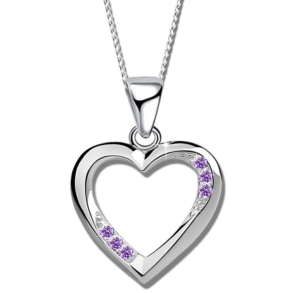 Sterling ich Geschenk Damenkette mit Silber 925 Freundin Anhänger, Kette Herzkette Idee echt Dich Limana lila Herz liebe