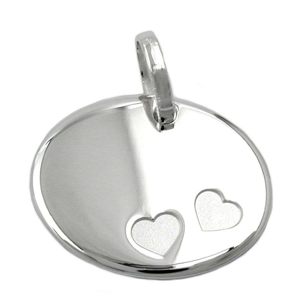 Kettenanhänger Anhänger oval mit zwei Herzen, 925 Silber