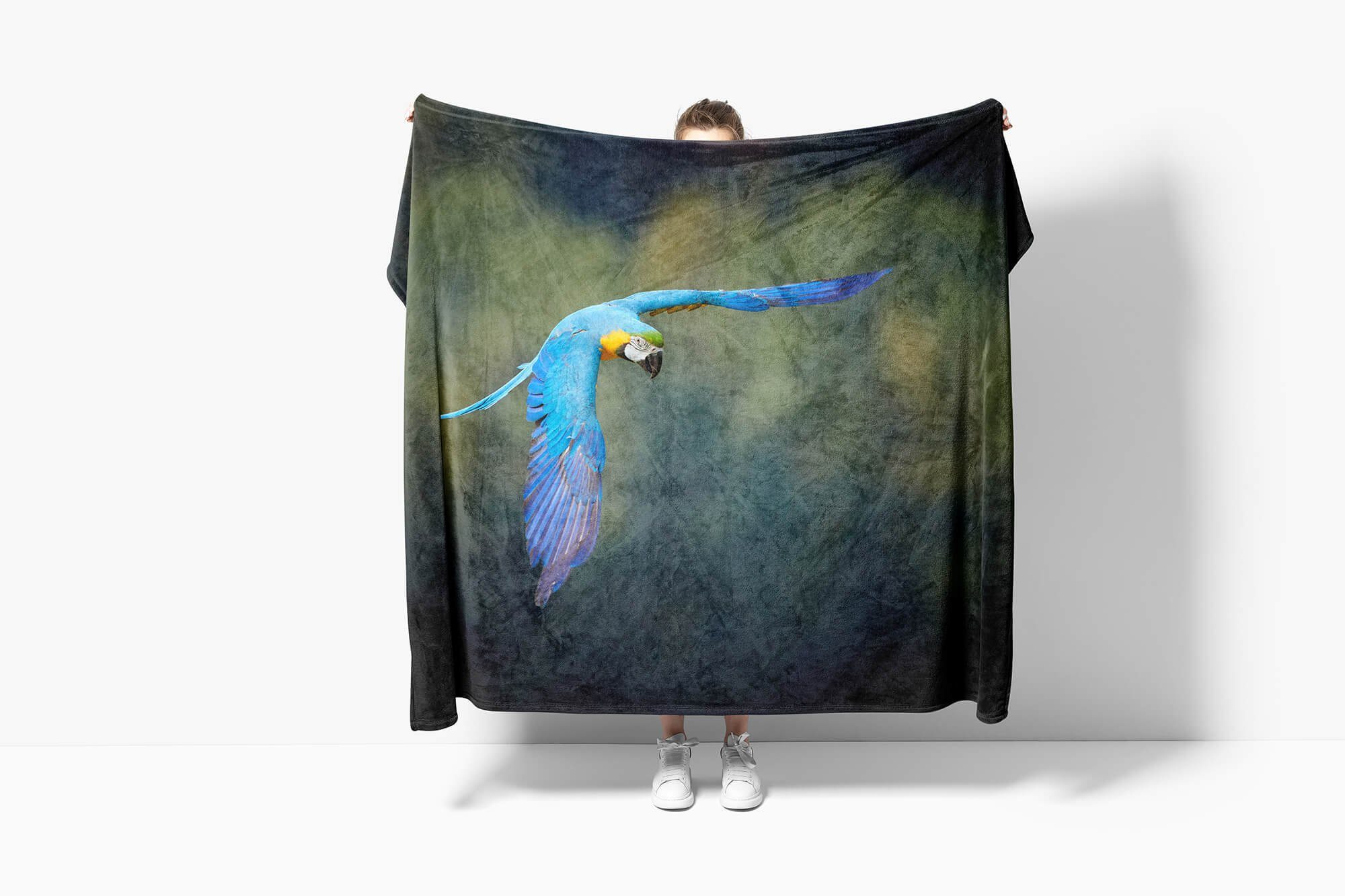 Baumwolle-Polyester-Mix Handtücher Papagei Strandhandtuch Art Tiermotiv im mit Handtuch Flug, Kuscheldecke Handtuch Saunatuch (1-St), Sinus