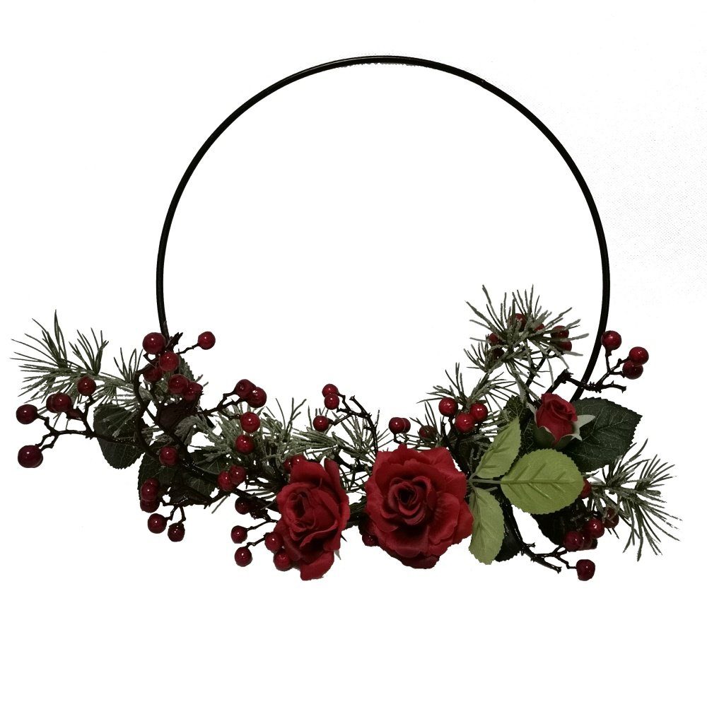 Rose Organzaband* am Zeder-Tanne aus 2474U, echt Kunstblume naturgetreu, (Rosa), Beeren, täuschend künstlich, Dekoring Rosenblüten, *festlicher