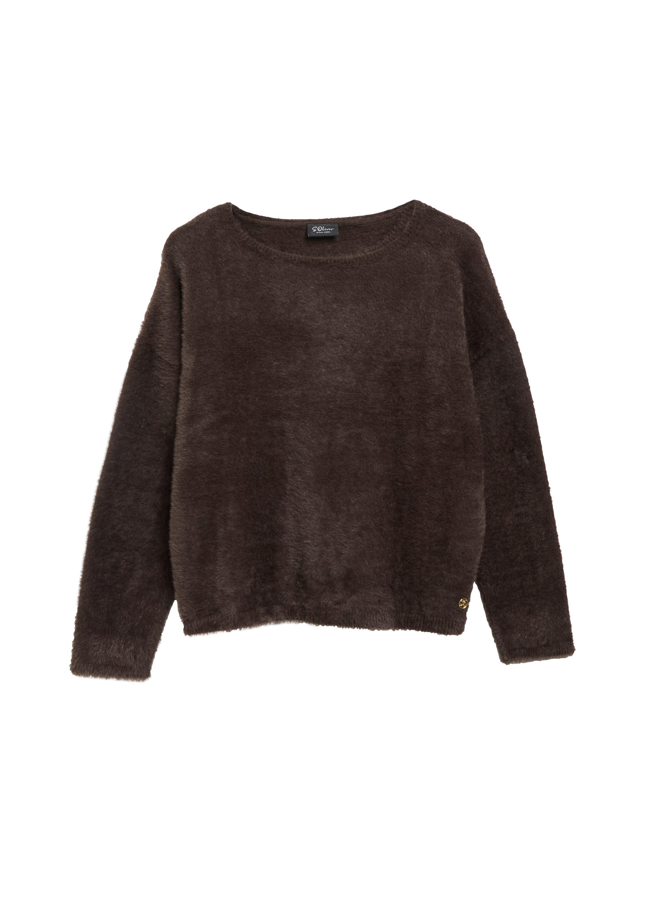 s.Oliver Longpullover Strickpullover Flauschiger Pullover mit U-Boot-Ausschnitt