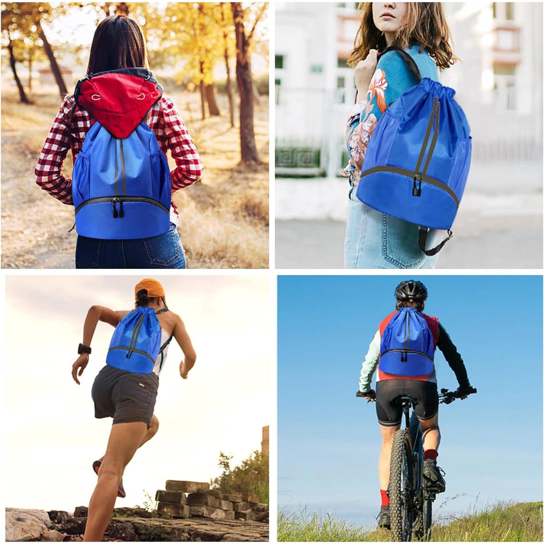 Bold leisure bag, drawstring gym bag, waterproof sports bag with bottom compartment (sports backpack, gym bag with inner and outer pockets, drawstring bag, for sports, travel and city use, swim bag), for women and men