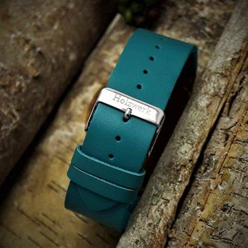 Holzwerk Quarzuhr KAHLA Damen & Herren Leder & Holz Armband Uhr, türkis blau, braun