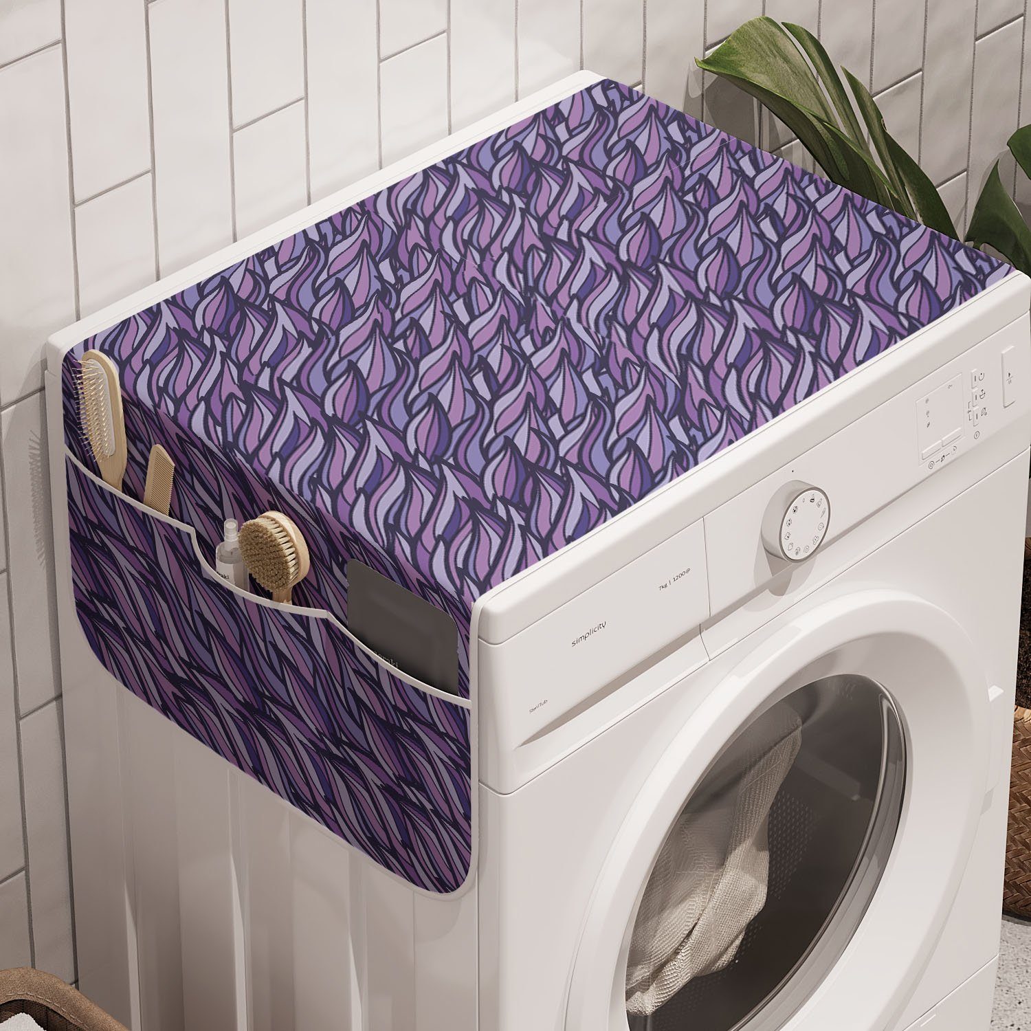 Abakuhaus Badorganizer Anti-Rutsch-Stoffabdeckung für Waschmaschine und Trockner, Blätter Violett Lockigen Blätter Aussehen