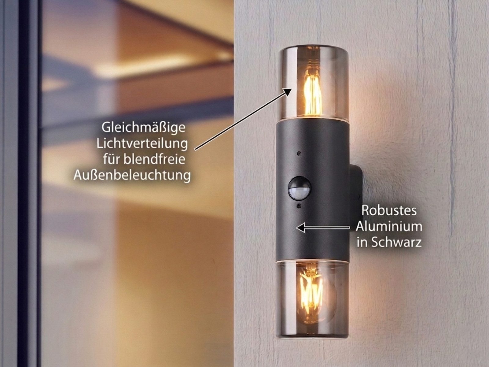 TRIO Leuchten LED Außen-Wandleuchte Up & Down mit Bewegungsmelder Höhe 33cm, Bewegungsmelder, LED wechselbar, Warmweiß, Wand Außenleuchte zur Fassadenbeleuchtung & Hausbeleuchtung Haustür