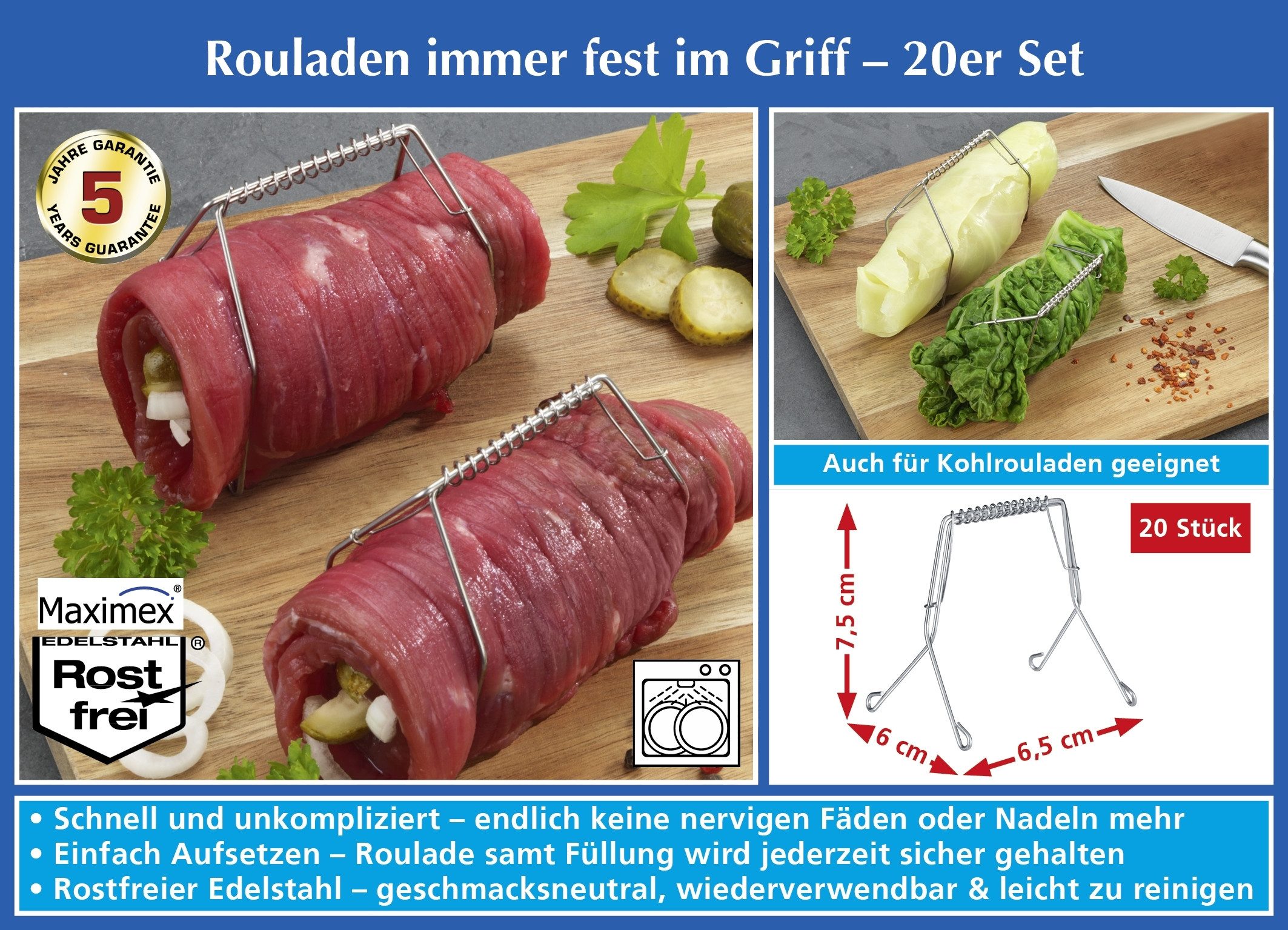 WENKO Rouladenklammer Wenko Rouladenklammern 20er Set (20-tlg)