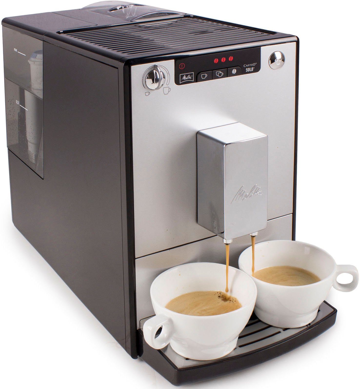 Melitta Kaffeevollautomat Solo® E950-203, silber/schwarz, Perfekt für Café crème & Espresso, nur 20cm breit