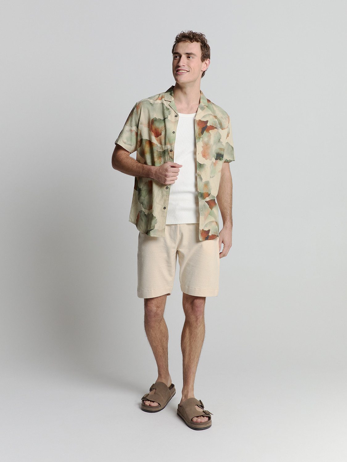 NO EXCESS Kurzarmhemd Shirt Short Sleeve Revers Collar Allover Printed With Linen Mint