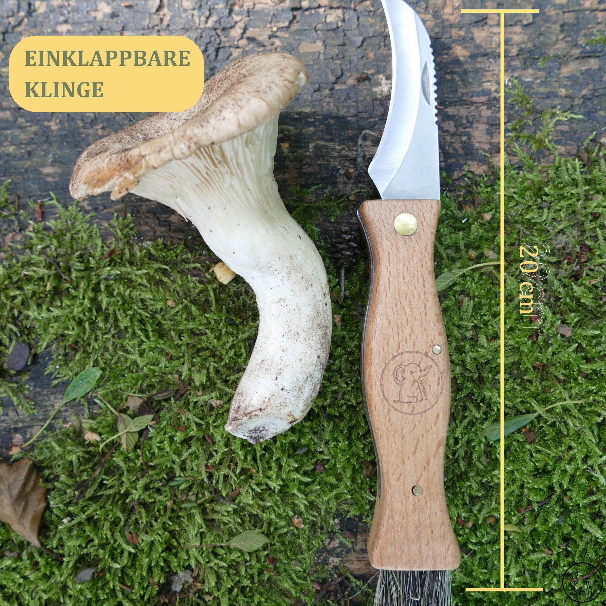 Eli Taschenmesser Pilzmesser mit Bürste und Tasche aus Baumwolle - Klappmesser, (Gartenhippe - Pilzbürste - Beutel - Schnitzmesser, 2 St., hochwertiges Schwammerlmesser mit Pinsel - Gartenmesser), ergonomischer Griff - Links und Rechtshänder - Tasche aus Baumwolle