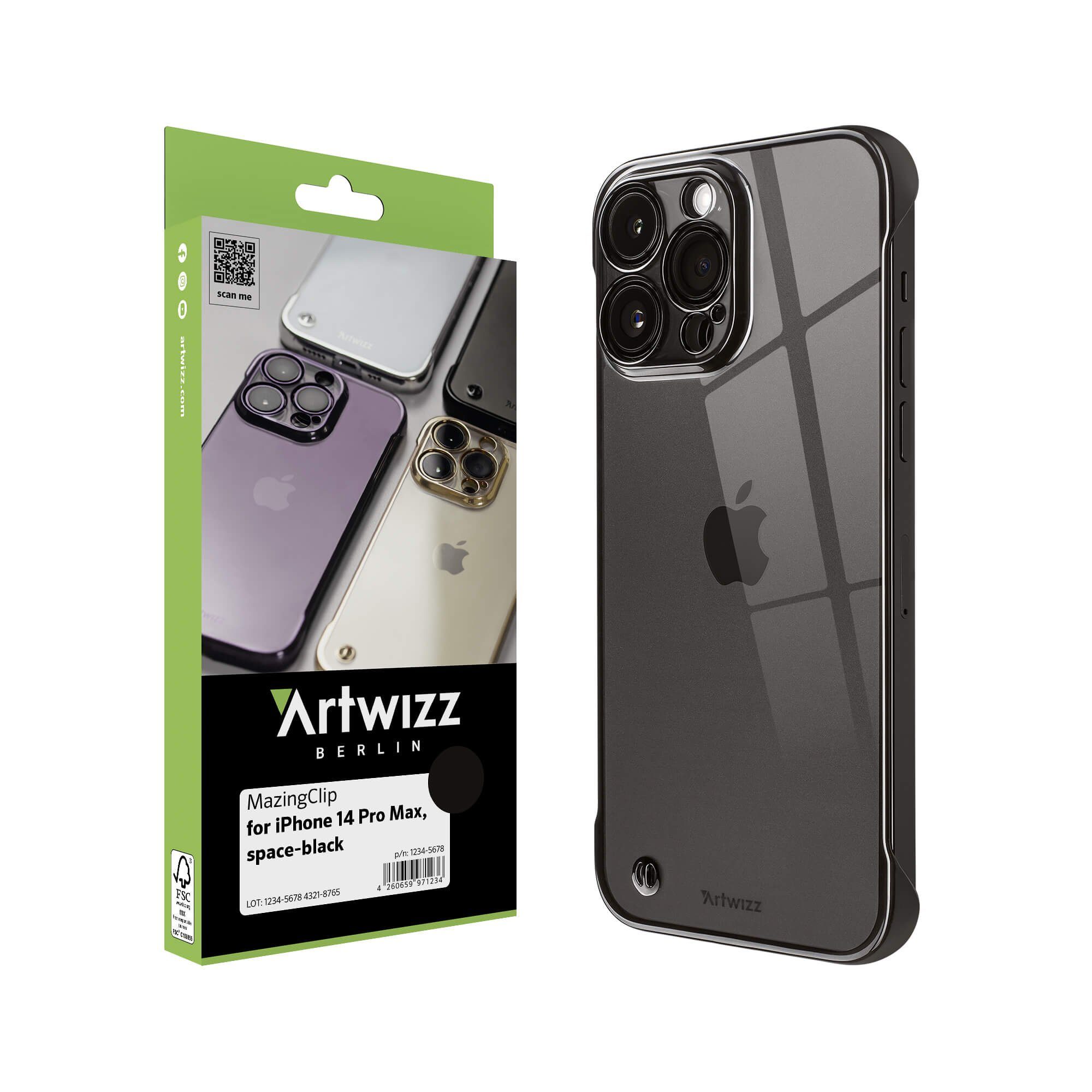 Artwizz Smartphone-Hülle Artwizz MazingClip - Ultra schlanke Design Schutzhülle in Metalloptik für iPhone 14 Pro Max, Space Black