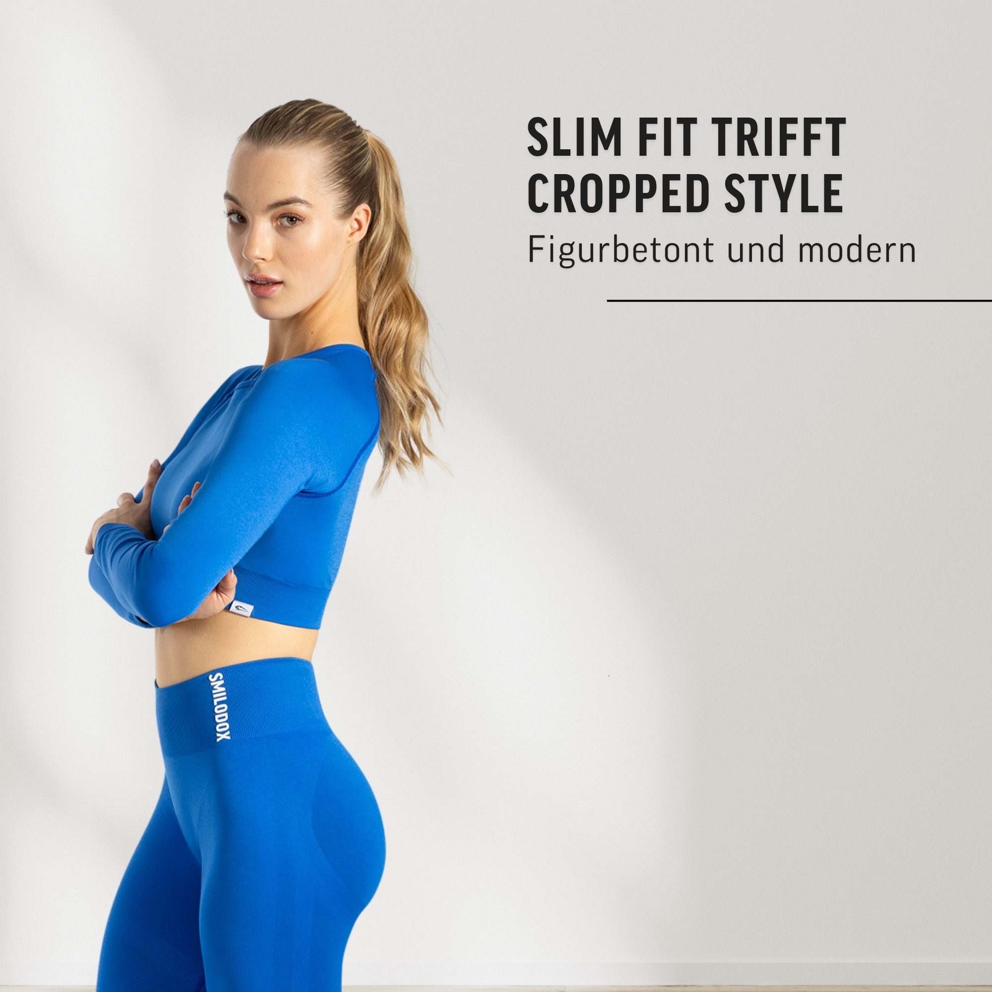 Smilodox Longsleeve Maysa, Crop Shirt Langarmshirt Shaped Fit Gym, Yoga & Alltag atmungsaktiv, blickdicht, Raglan Design, Sicherer Halt