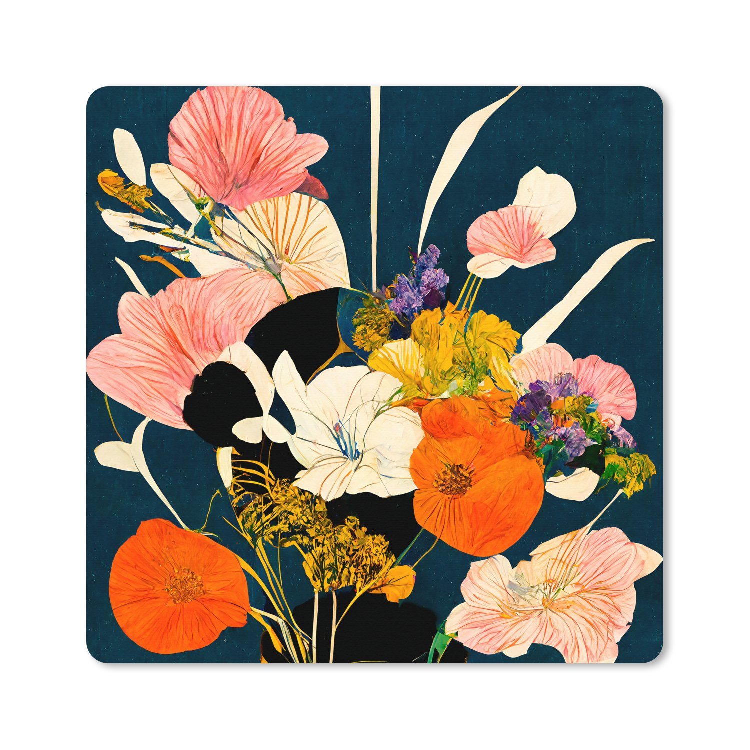 MuchoWow Gaming Mauspad Blumen - Vase - Malerei - Pflanzen (1-St), Gaming, Rutschfester Unterseite, Mausunterlage, 50x50 cm, XXL, Großes