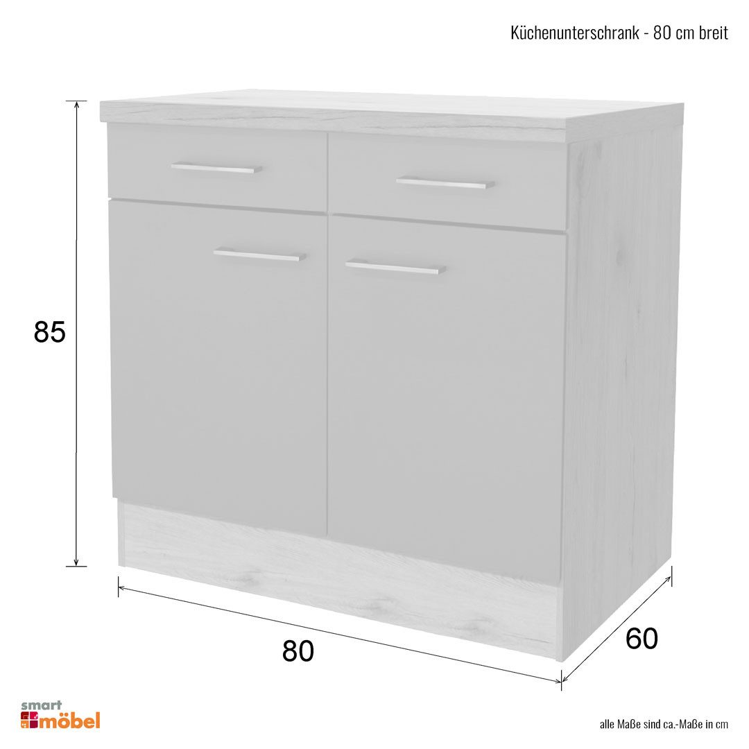 Flex-Well Unterschrank Küchenunterschrank - 80 cm breit - Magnolia Matt Lancelot Oak – Vintea