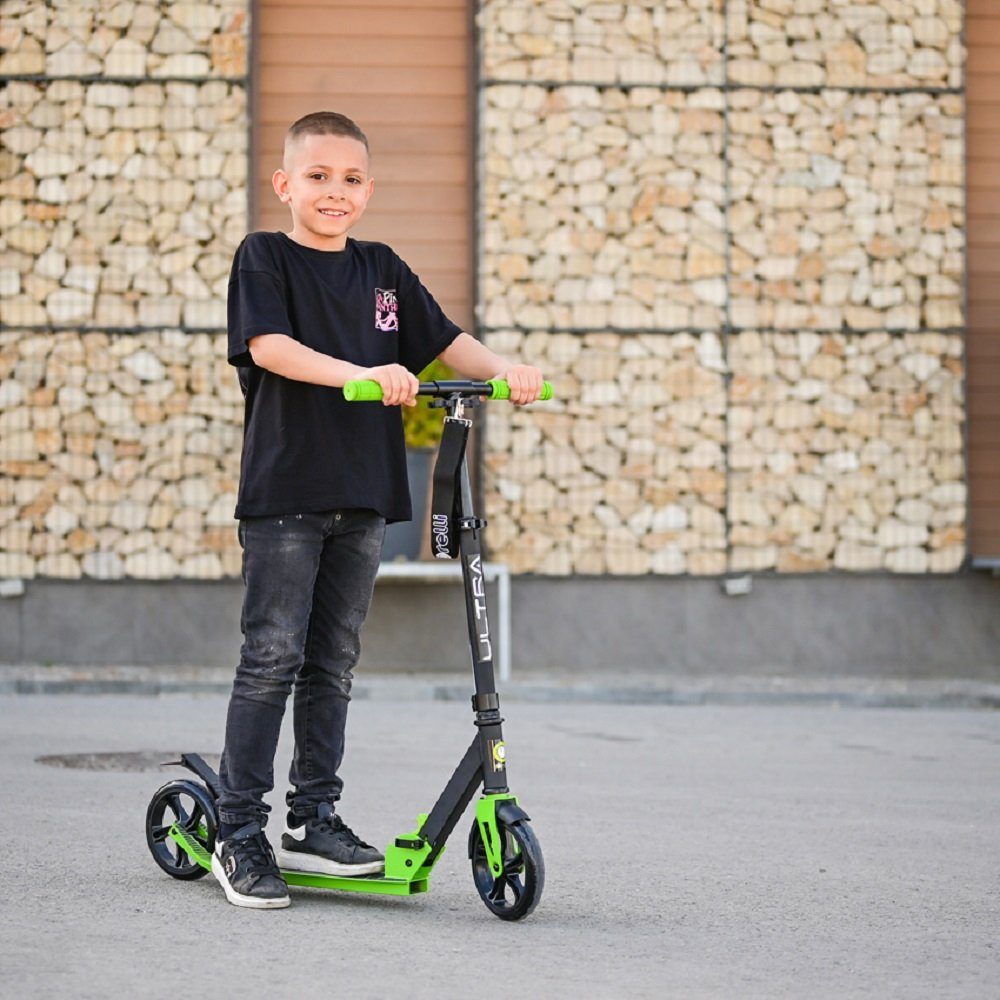 verstellbar Lorelli Cityroller Ultra Seitenständer, grün Kinderroller Lenker PU-Räder, faltbar,