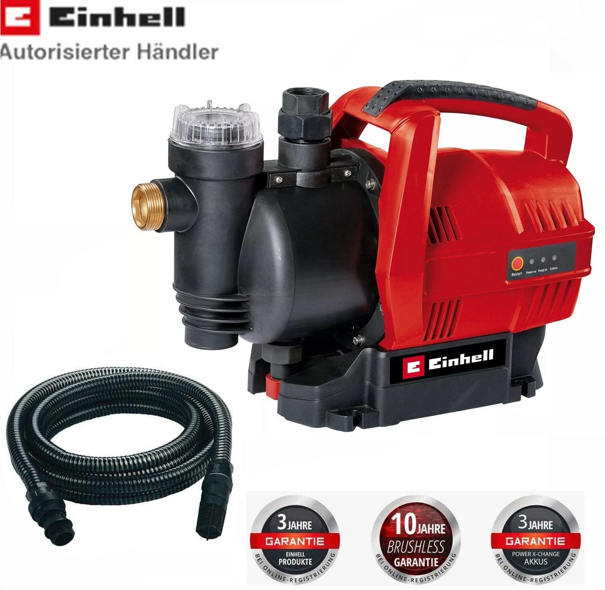 Einhell Akku-Gartenpumpe Hauswasserautomat GC-AW 6333, 3,6 bar Druck, 3300 l/h Saugschlauch 4m