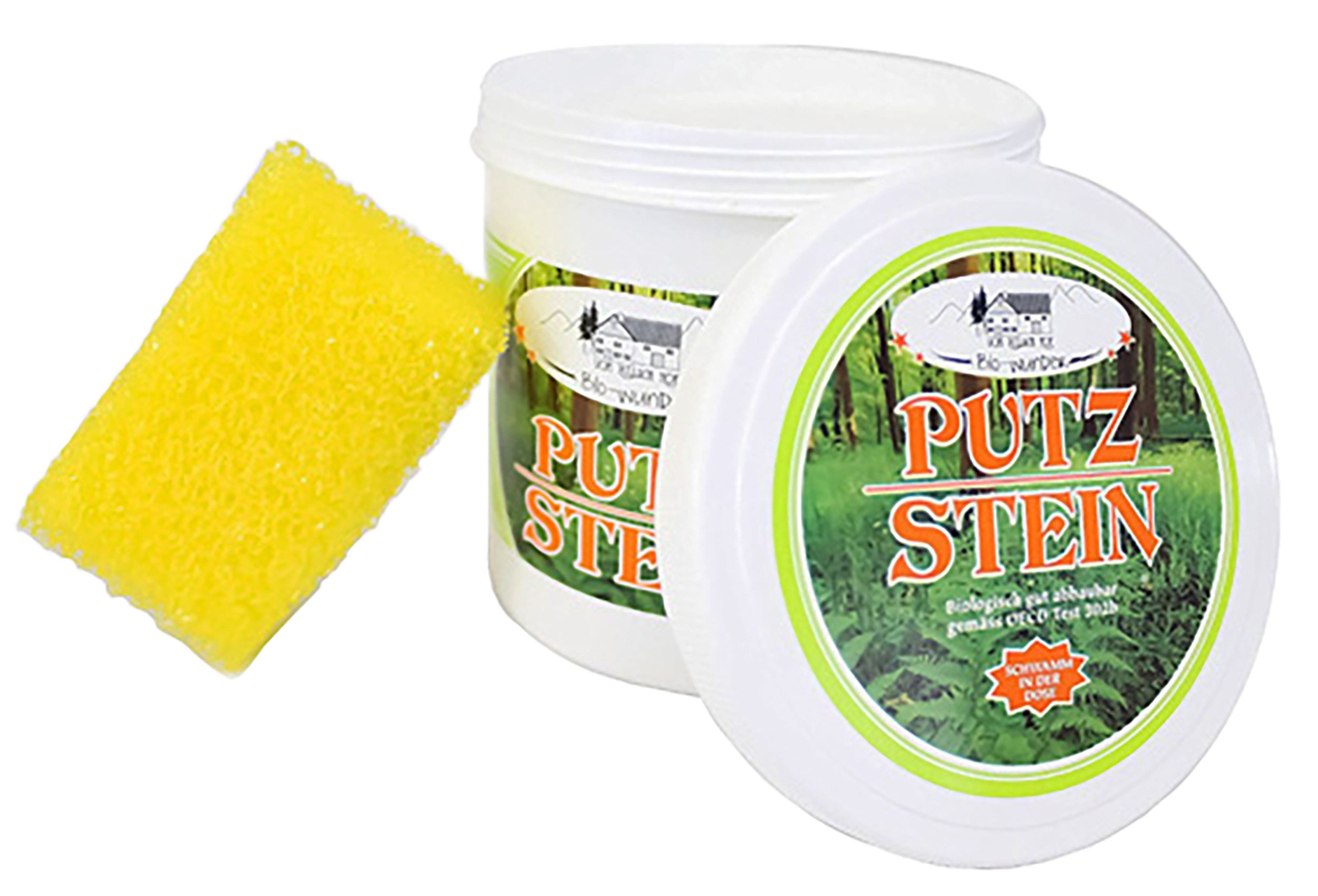 vom Pullach Hof BIO-WUNDER PUTZSTEIN 1000g mit Schwamm Universal Polierstein 21 Putzstein (Scheuermittel Reinigungsstein Reinigungspolierstein Reiniger)