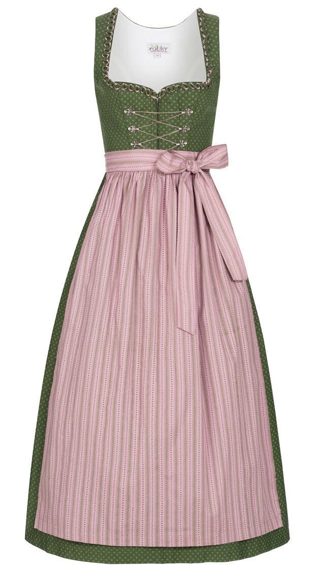 Nübler Дирндль Damen Дирндль lang im Landhausstil, Rocklänge 90cm (Dirndl Set lang THEA, 2-tlg., Дирндль Kleid mit Schürze) Moderne Tracht im bayerischen Stil - Trachtenmode Damen