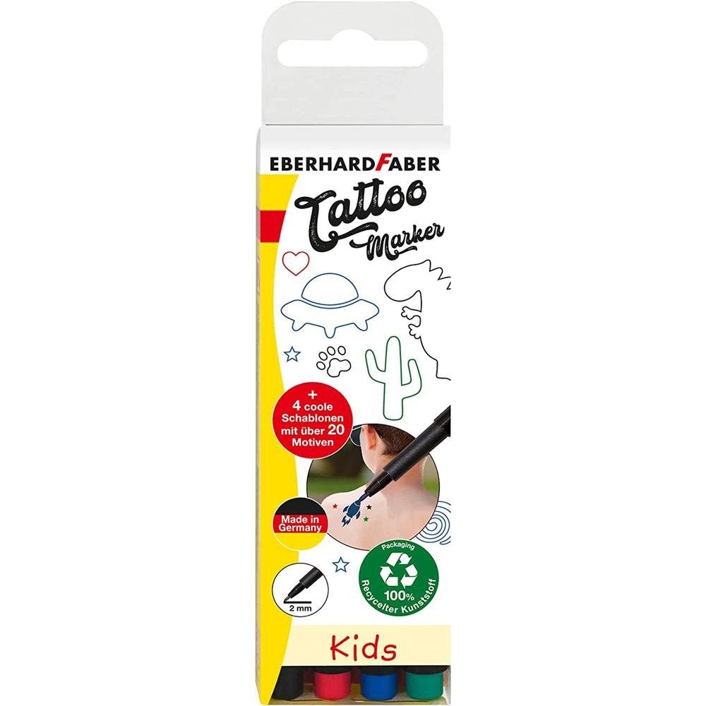 Eberhard Faber Schmuck-Tattoo Tattoo Marker Kids 4er Set, mit 4 Schablonen abwaschbar