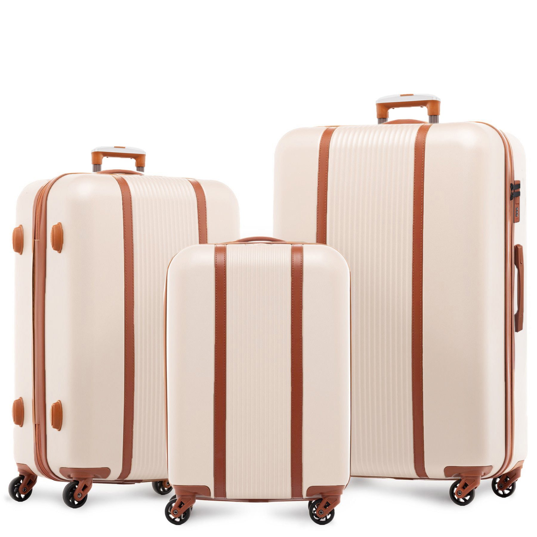 FERGÉ Kofferset Hartschale 3 teilig Koffer Set MILANO, 4 Rollen, (3er Kofferset stabil und leicht mit Zahlenschloß, 3 tlg., Hartschalen-Trolley Set 3 Größen Handgepäck Koffer M XL), Trolley 3er Koffer Set, Reisekoffer 4 Rollen, Premium Rollkoffer