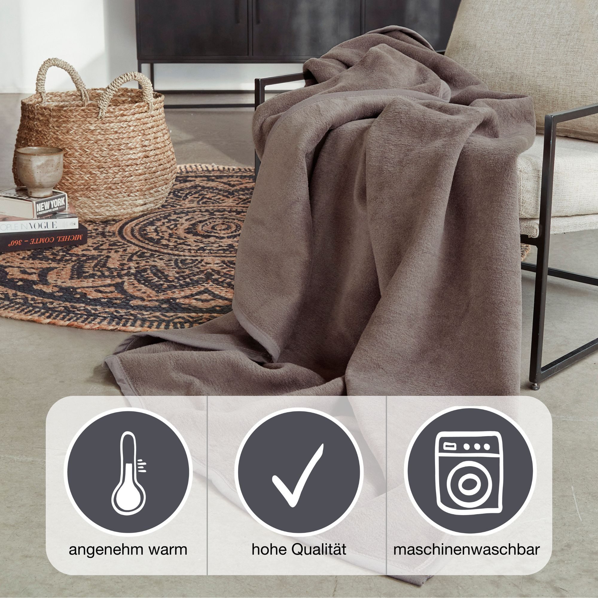 Wohndecke Luxus, IBENA, verschiedene Größen, uni, Kuscheldecke, Premium, made in Europe!