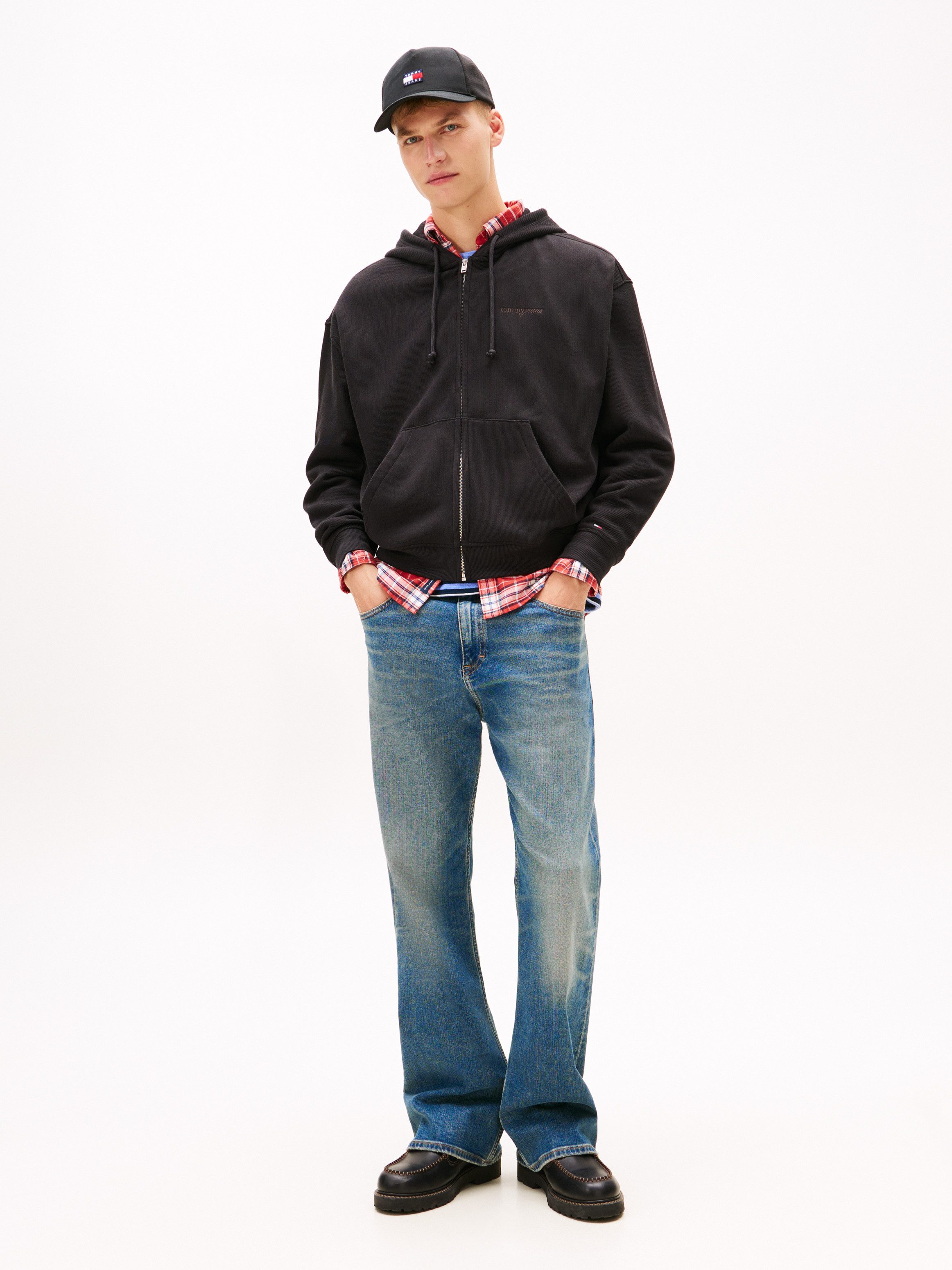 Tommy Jeans Kapuzensweatjacke TJM 90S SCRIPT RIB FLEECE
