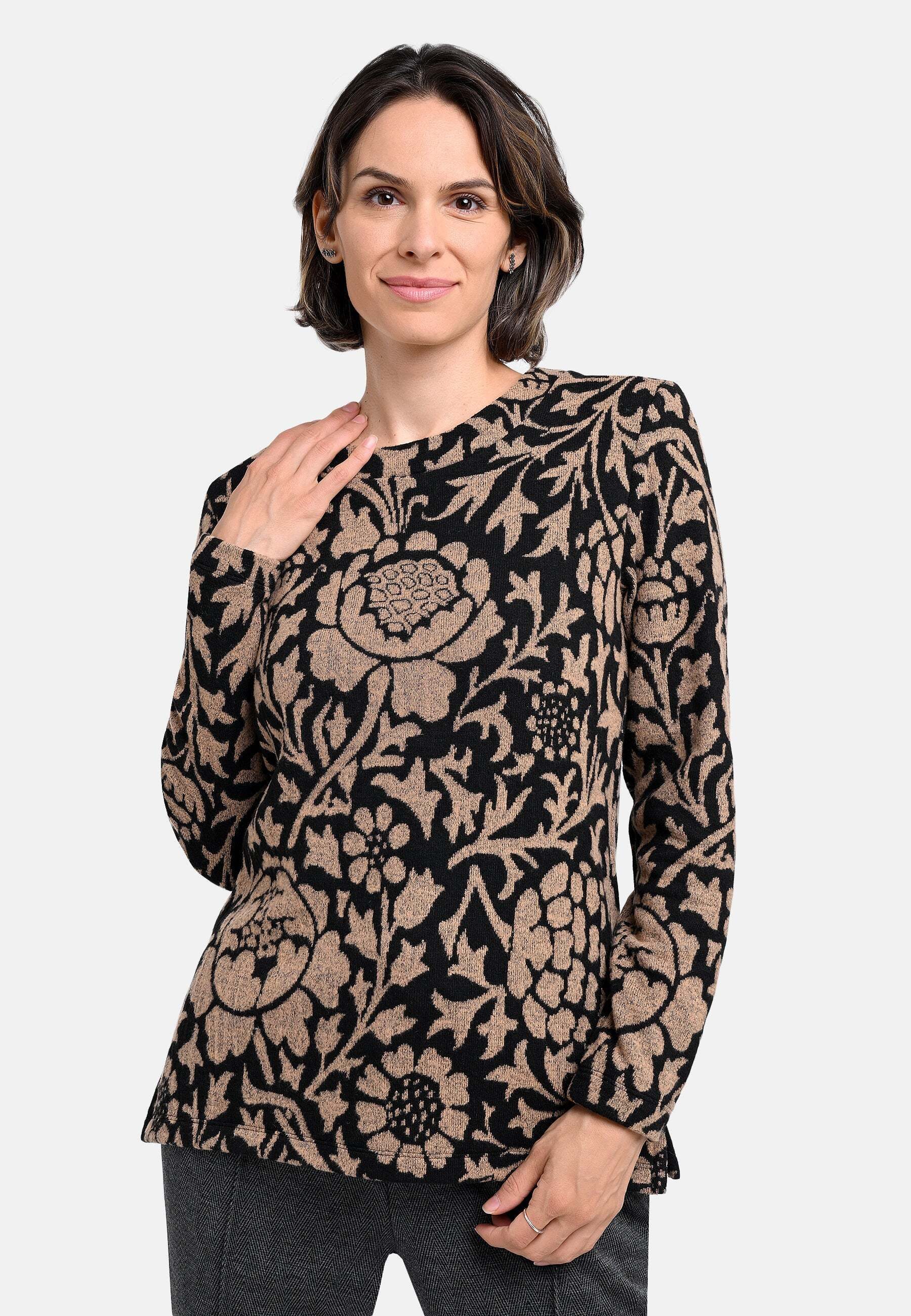 BICALLA T-Shirt Strick-Shirt mit Jacquard-Muster in Braun/Schwarz (1-tlg)