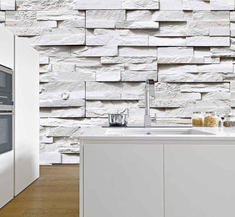 murimage® Fototapete Fototapete Steine 3D 274 x 254 cm Wand Grau Weiß inklusive Kleister Küche Schlafzimmer Optik Wohnzimmer
