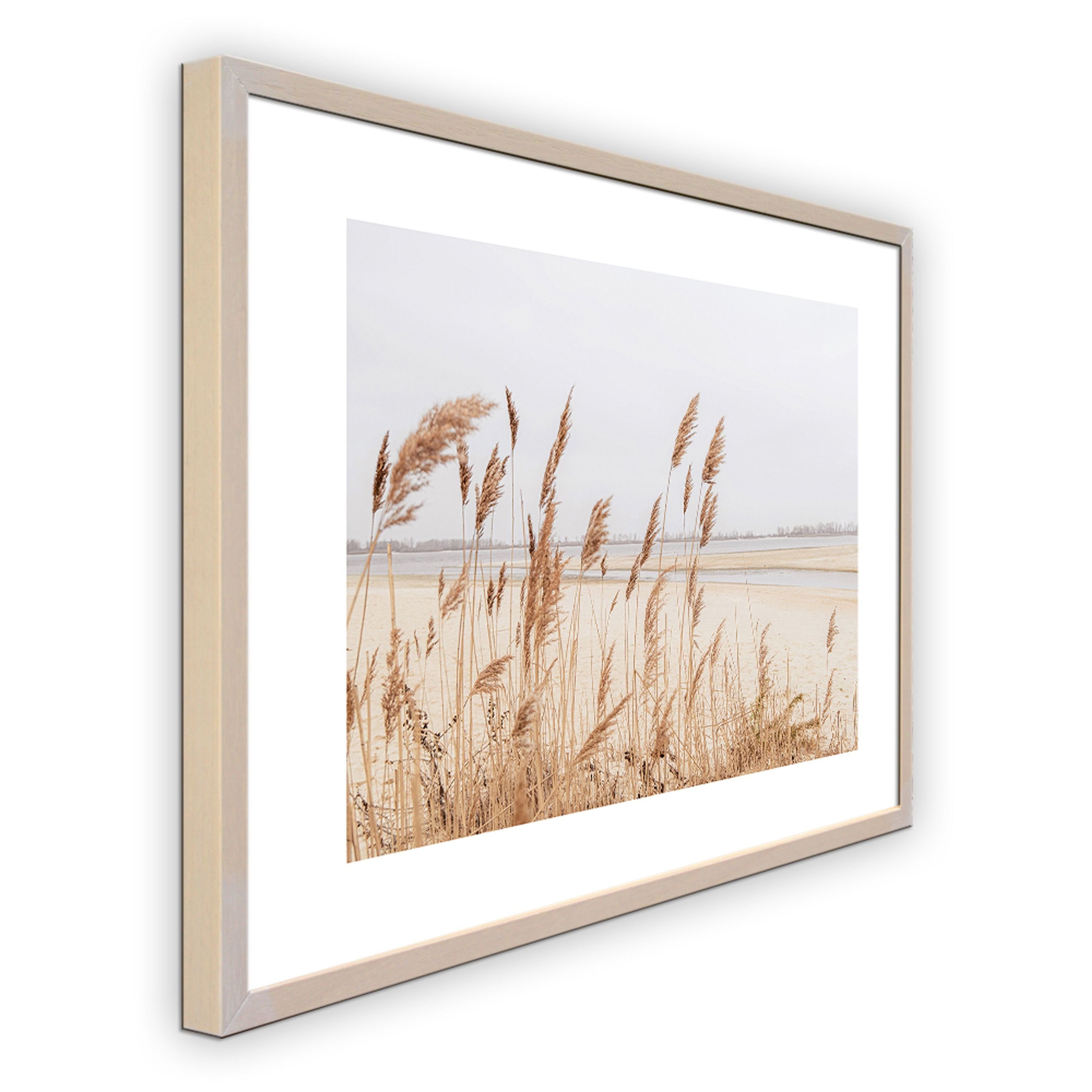 artissimo Bild 51x41cm gerahmt Bild mit Strand, Strandgräser / Design-Poster mit Rahmen Wandbild / Holz-Rahmen
