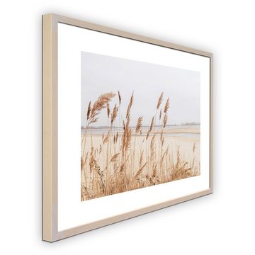 artissimo Bild mit Rahmen Bild gerahmt 51x41cm / Design-Poster mit Holz-Rahmen / Wandbild Strand, Strandgräser
