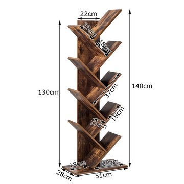 COSTWAY Bücherregal Standregal in Baumform mit 9 Ebenen, Holz, 51x28x140cm