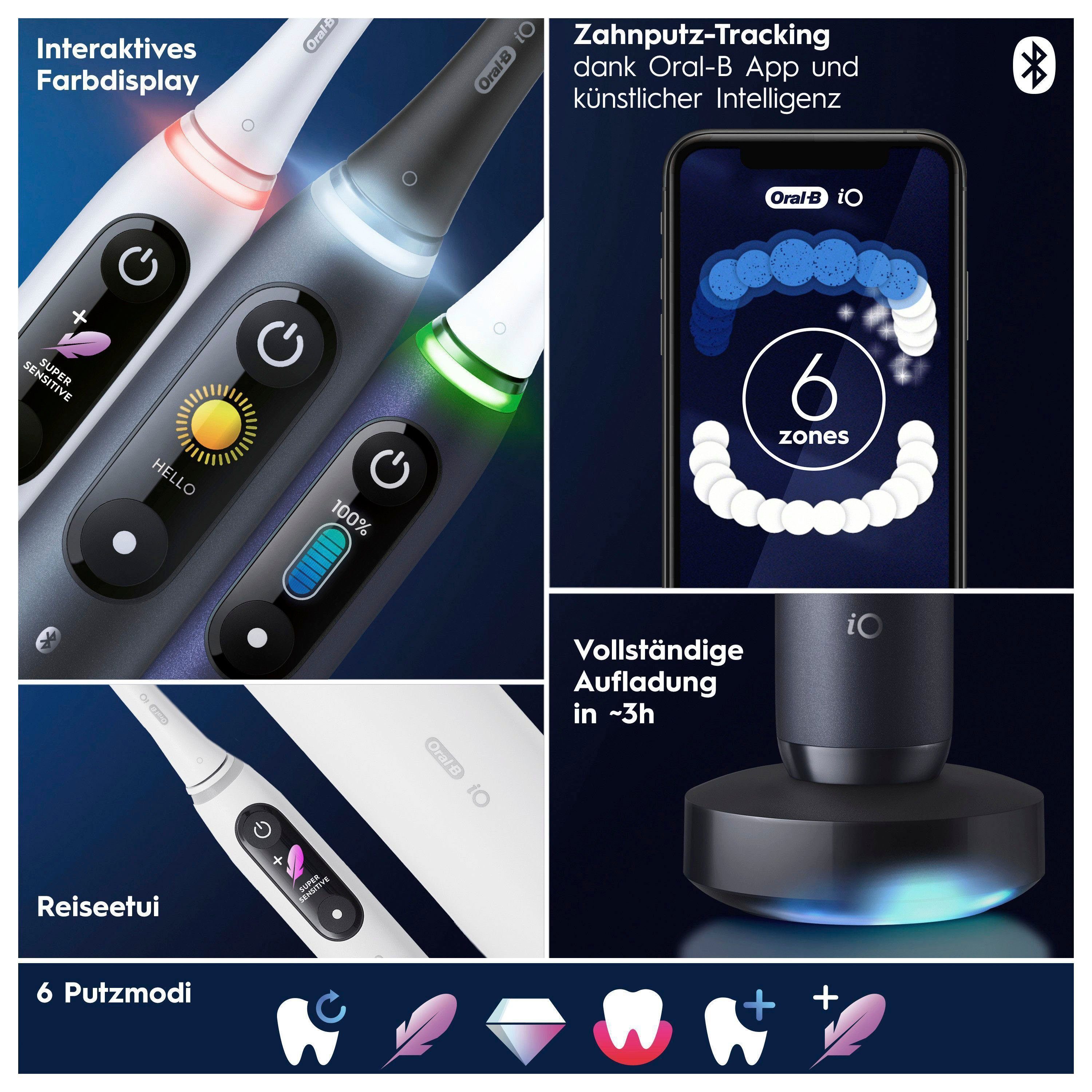 Putzmodi, 2 8, Elektrische Reiseetui alabaster white Magnet-Technologie, 6 Aufsteckbürsten: Zahnbürste mit Oral-B St., & Farbdisplay iO