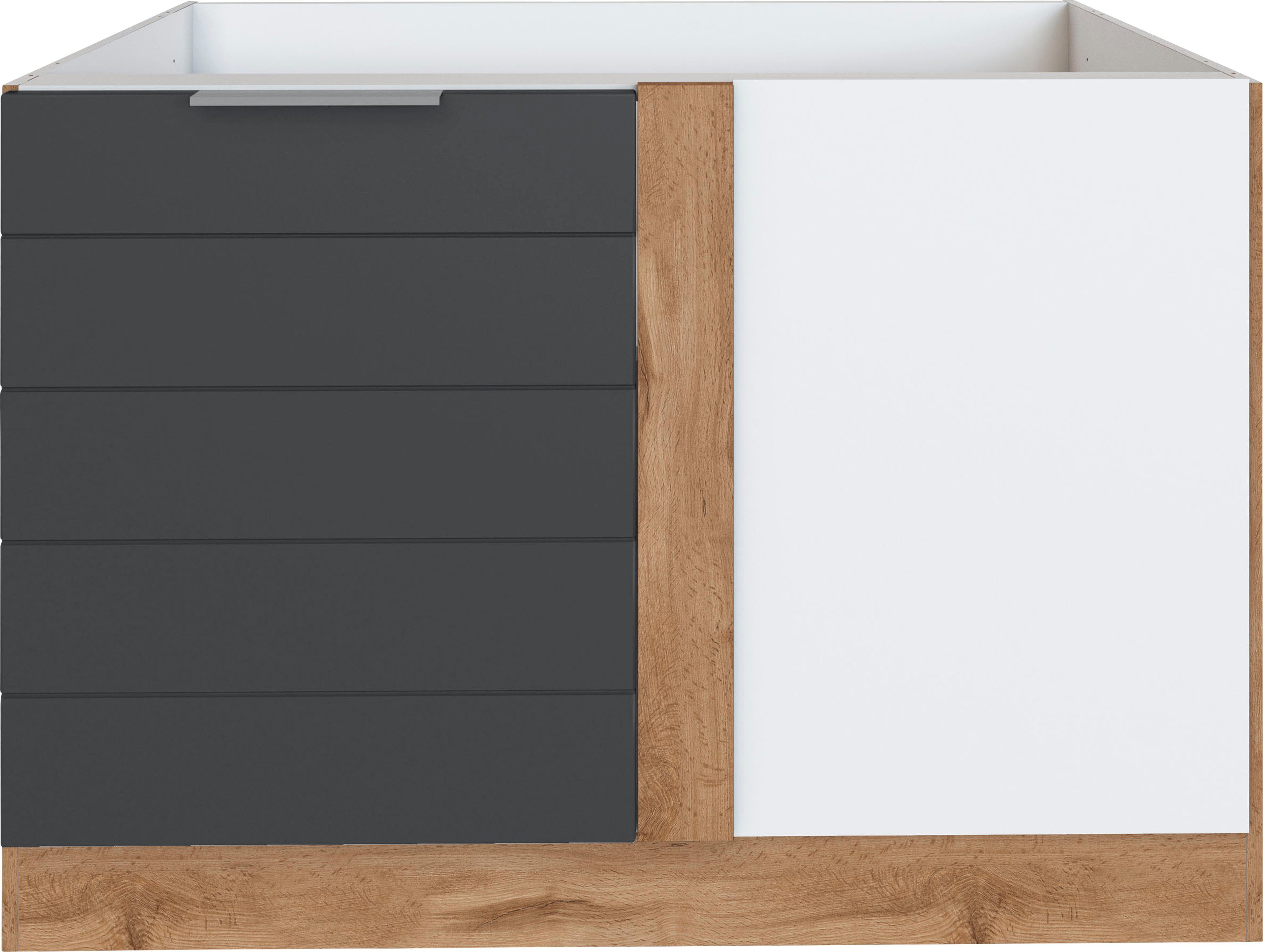 KOCHSTATION Eckunterschrank KS-Luhe 120 cm breit, hochwertige MDF-Fronten mit waagerechter Lisene