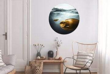 MuchoWow Gemälde Meer - Fisch - Gold, (1 St), Rundes wandbild für Wohnzimmer, Wandkreis, Wandschmuck, 90x90 cm