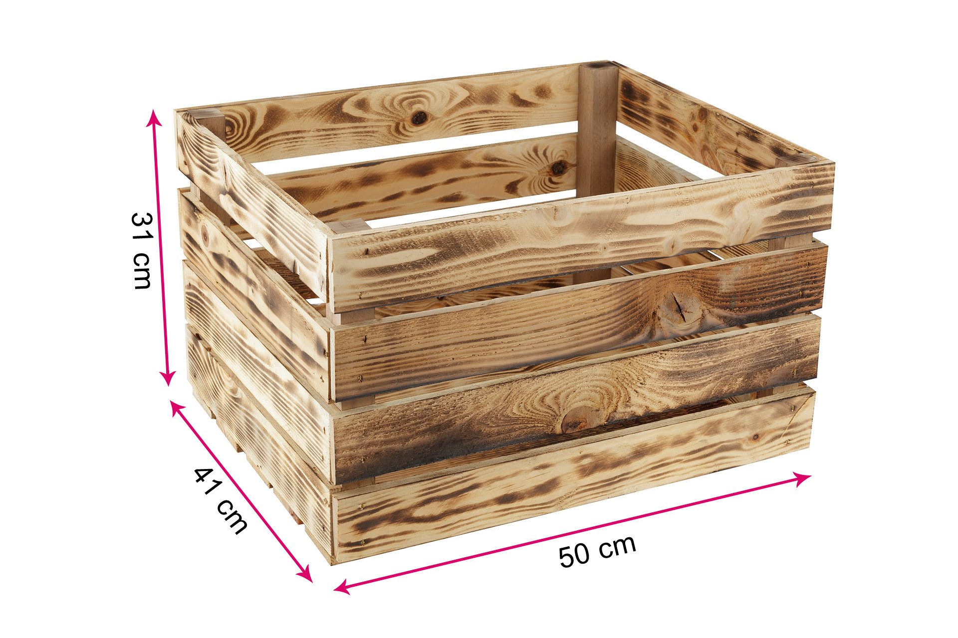GrandBox Dekokiste Holz Kiste 50x40x30 cm geflammt Vintage (1er Set)