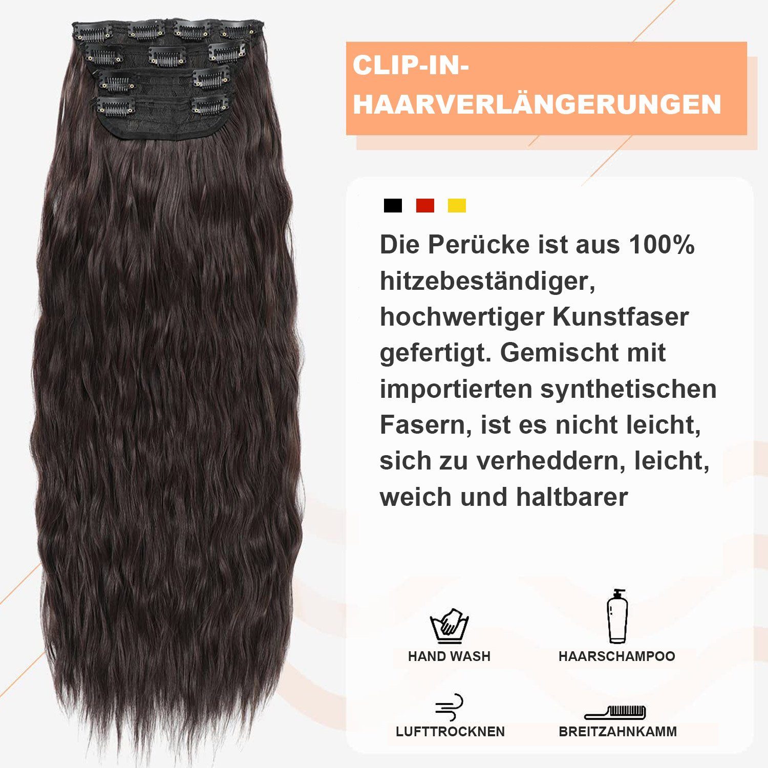 Perücke MAGICSHE Damen mit Kunsthaarperücke Schwarz Wave Clips Lockiges