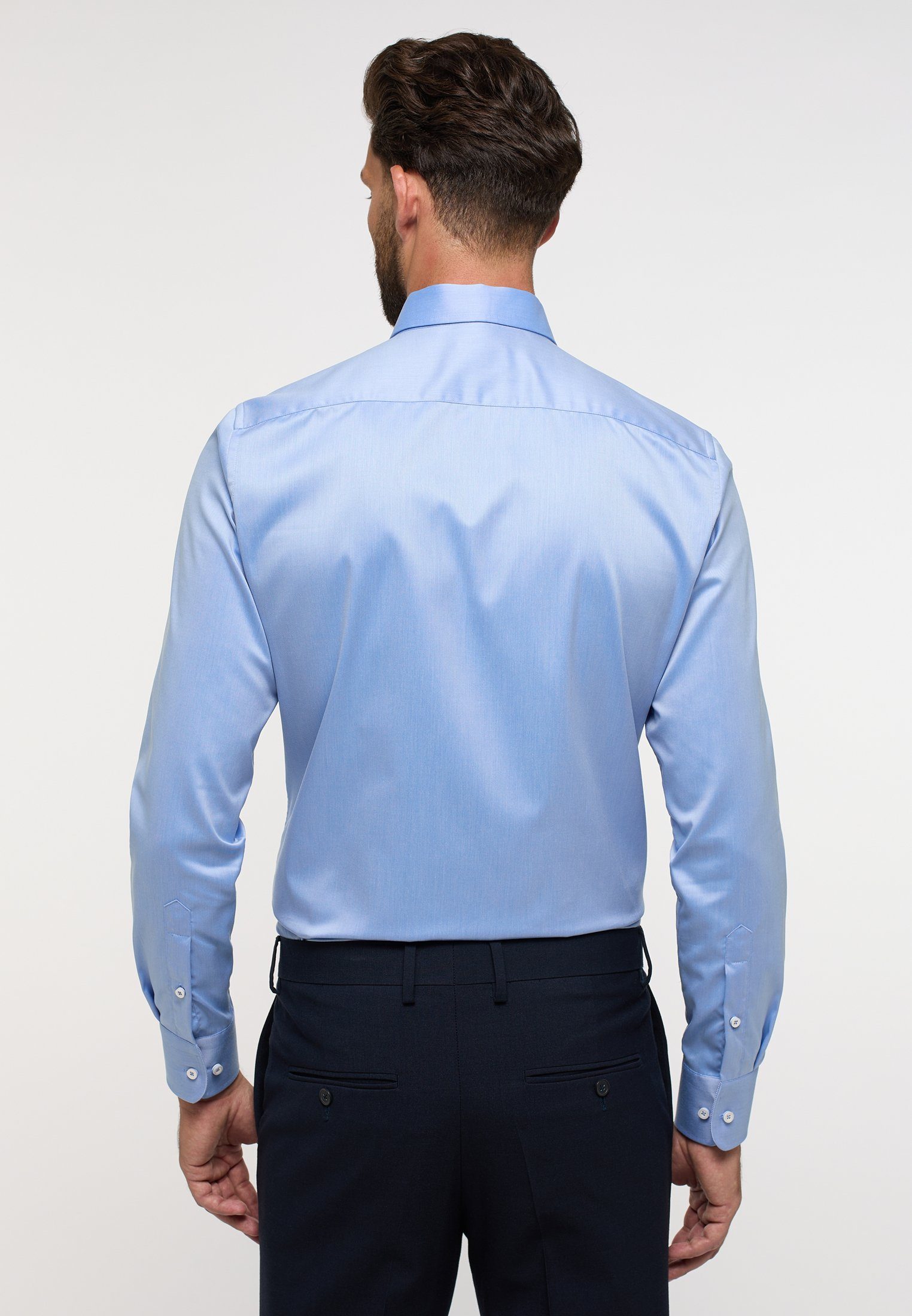 FIT SLIM Eterna Langarmhemd mittelblau