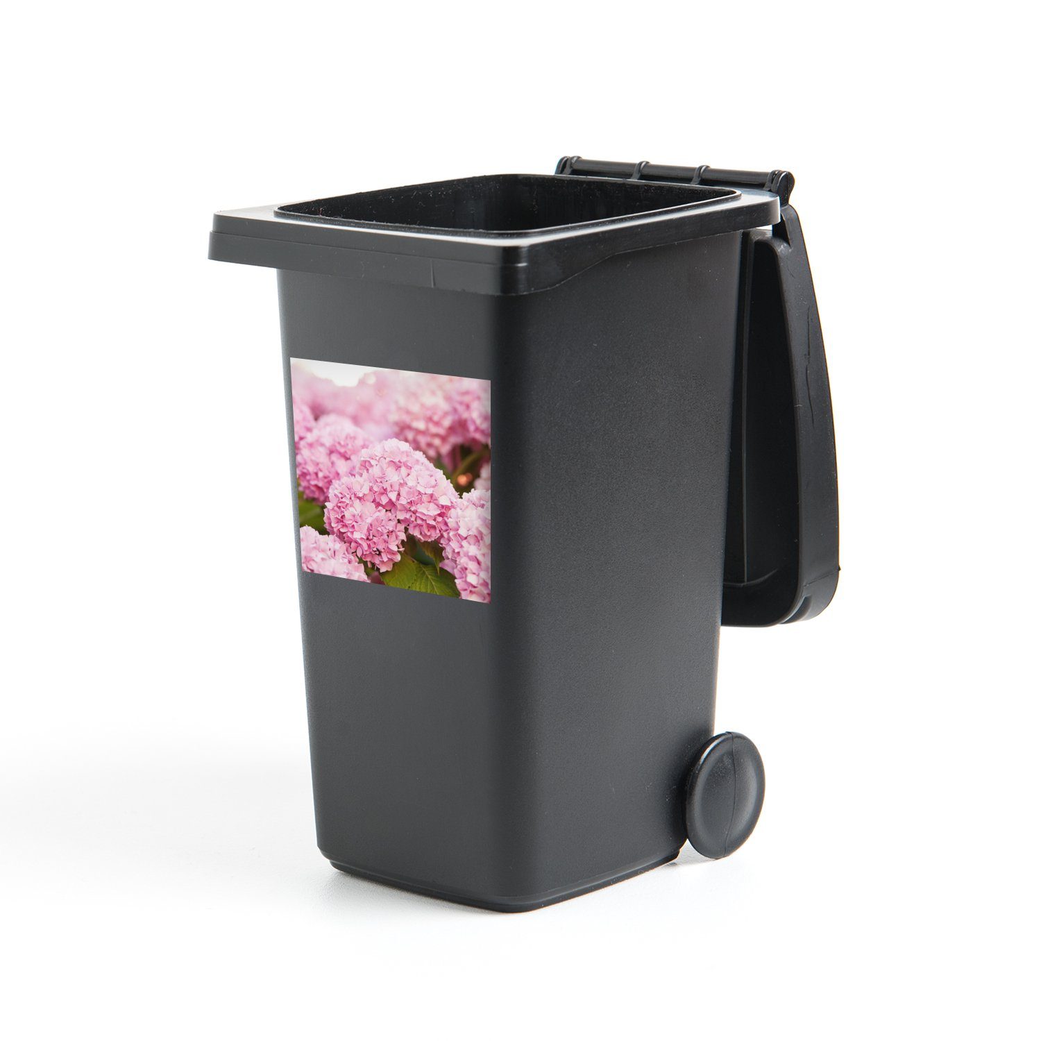 MuchoWow Wandsticker Busch - Blumen - Rosa - Hortensie (1 St), Mülleimer-aufkleber, Mülltonne, Sticker, Container, Abfalbehälter
