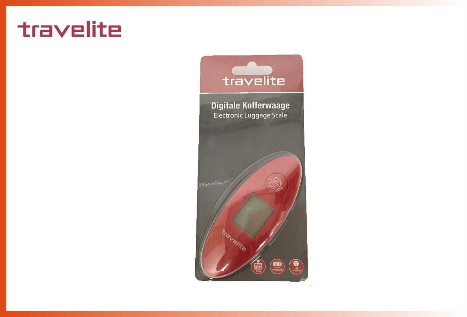 travelite TSA-Vorhängeschloss digitale Kofferwaage, bis 40kg, Genauigkeit 100g, rot, Travelite