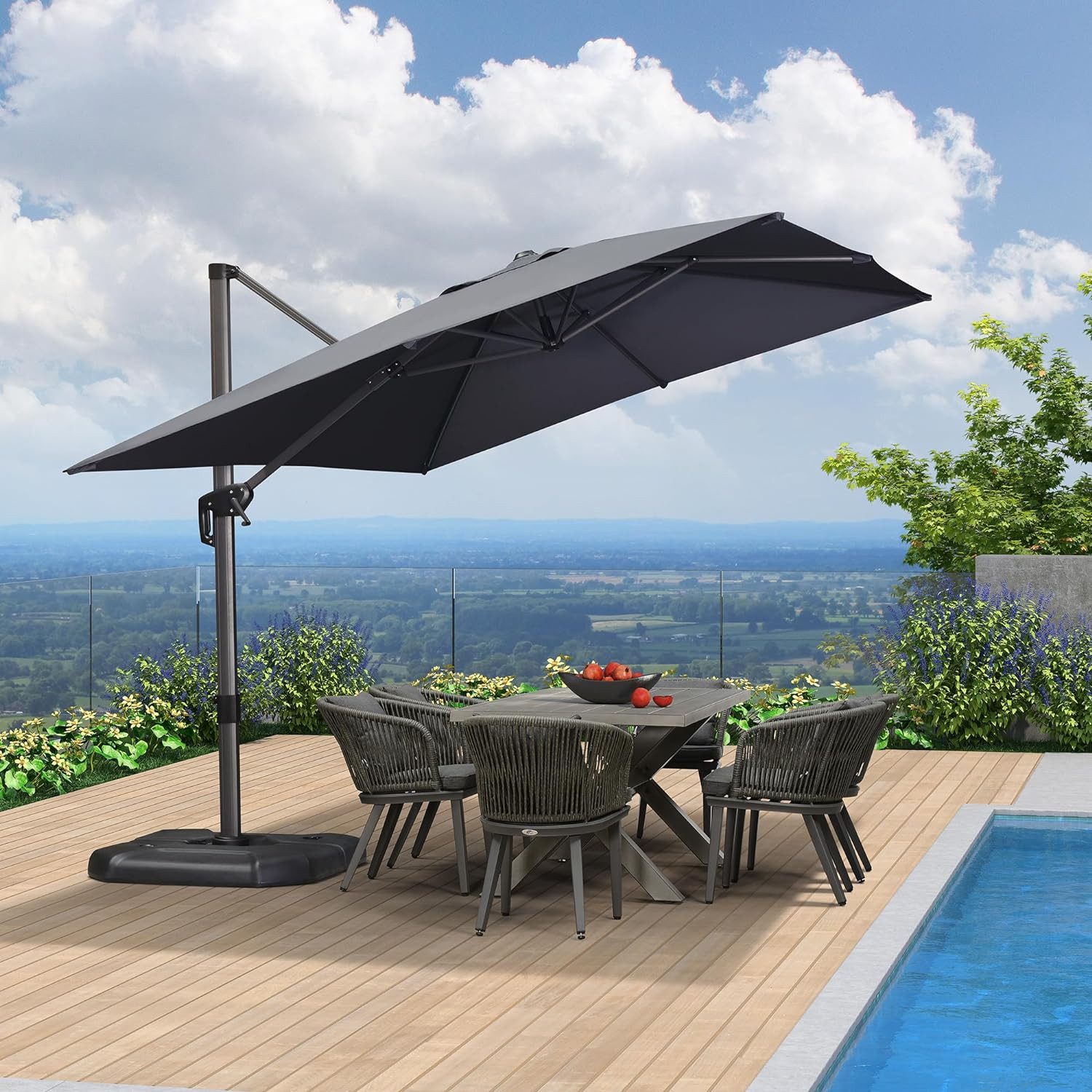 PURPLE LEAF Sonnenschirm Rectangular Parasol Large 270 x 350 cm 360 Degree Rotatable,Balcony, Ampelschirm mit Kurbel, UV-resistant, non-fading