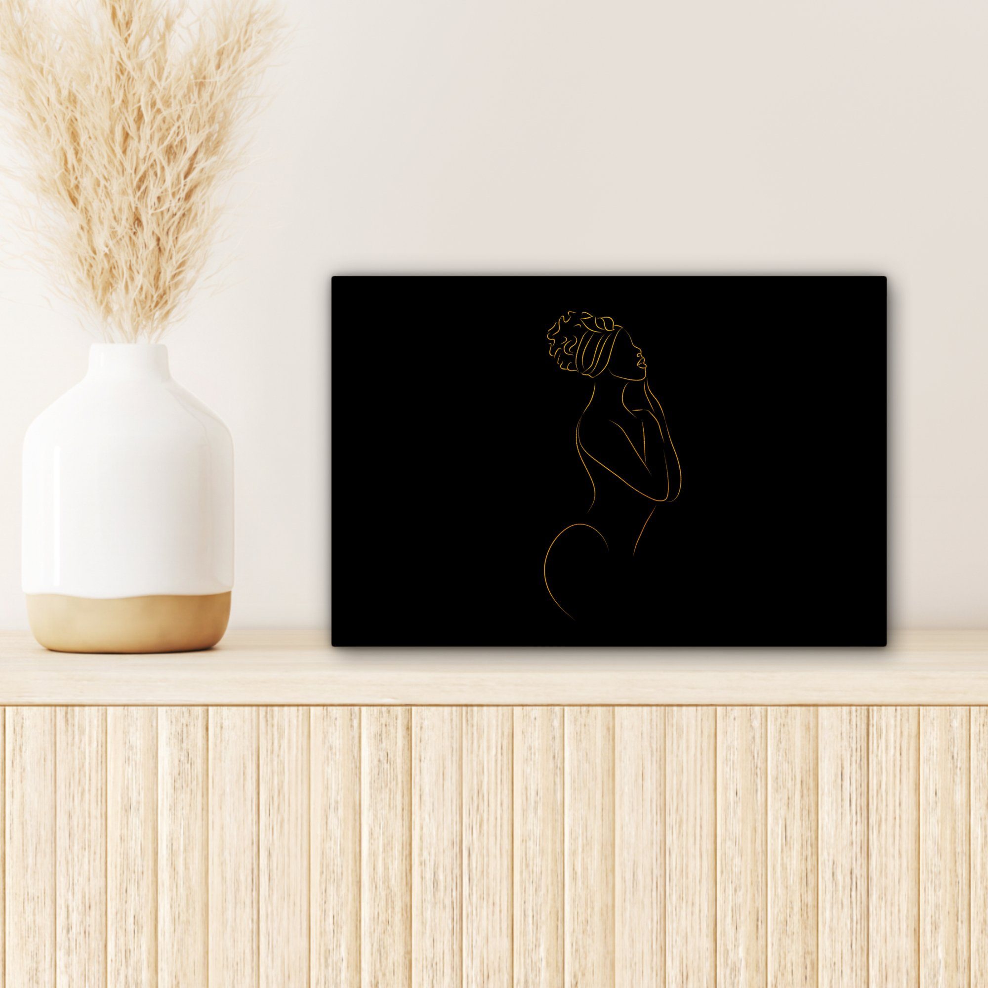 St), cm und Frau Leinwandbild (1 Schwarz 30x20 Wandbild - Gold Strichzeichnung, Leinwandbilder, Wanddeko, - OneMillionCanvasses® Aufhängefertig,