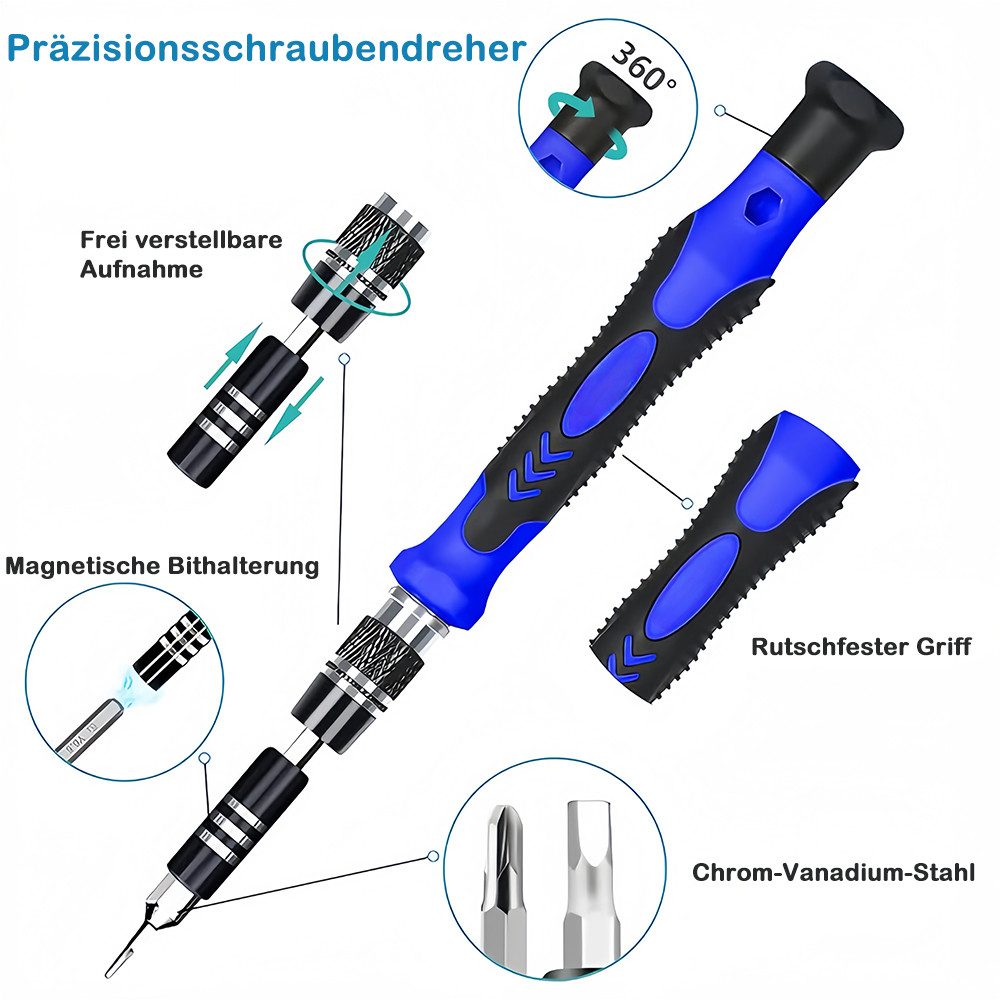 AFKSMILE Schraubendreher Elektronische Präzisionsschraubendreher-Sets mit 142, Reparaturset, 120 Bit Magnetreparatur-Werkzeugset für iPhone, Laptop, PC, PS4