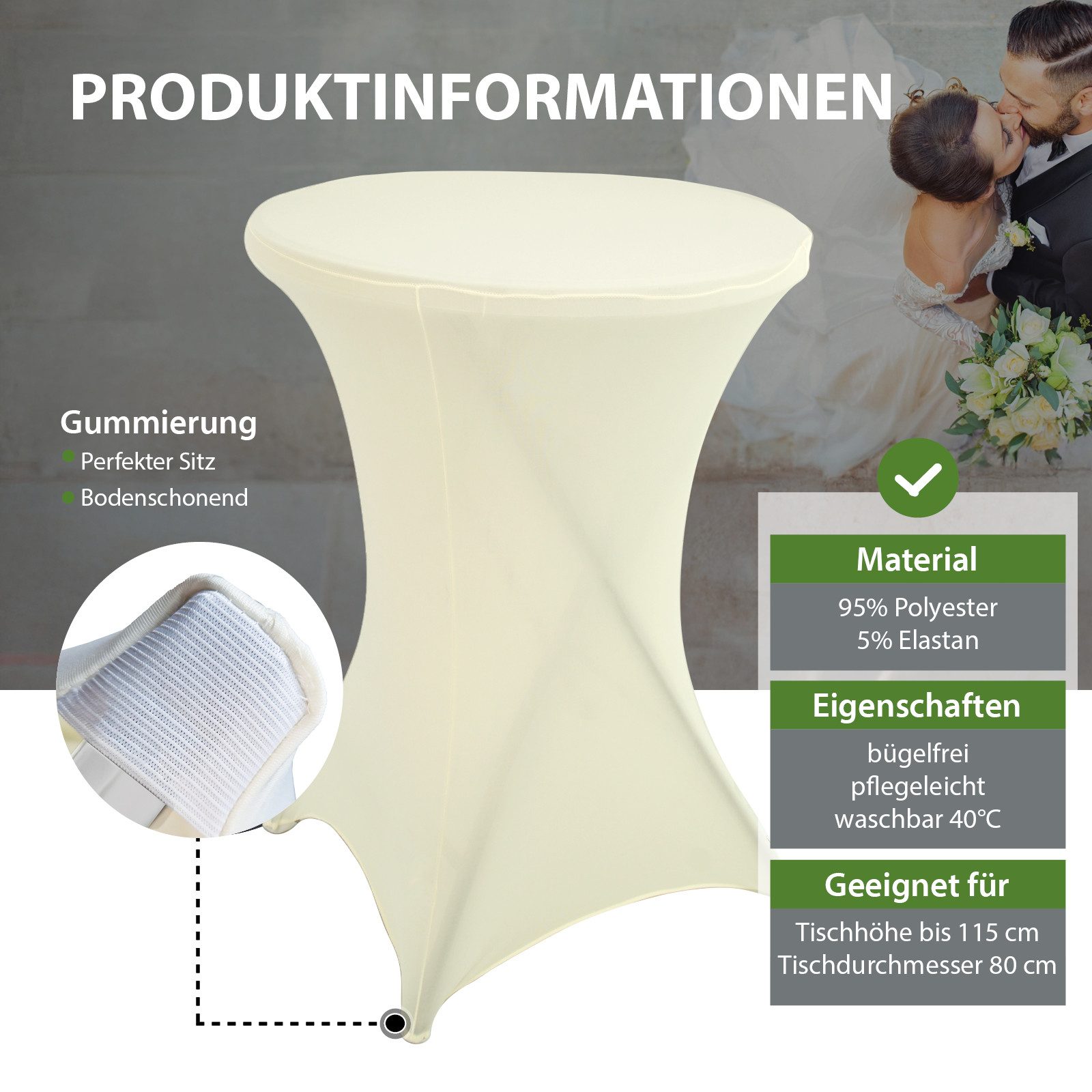 TRUTZHOLM Stehtisch Set Stehtisch klappbar Ø 80 cm in Anthrazit & Husse in Beige bügelfrei (Set aus Stehtisch und Husse), klappbar
