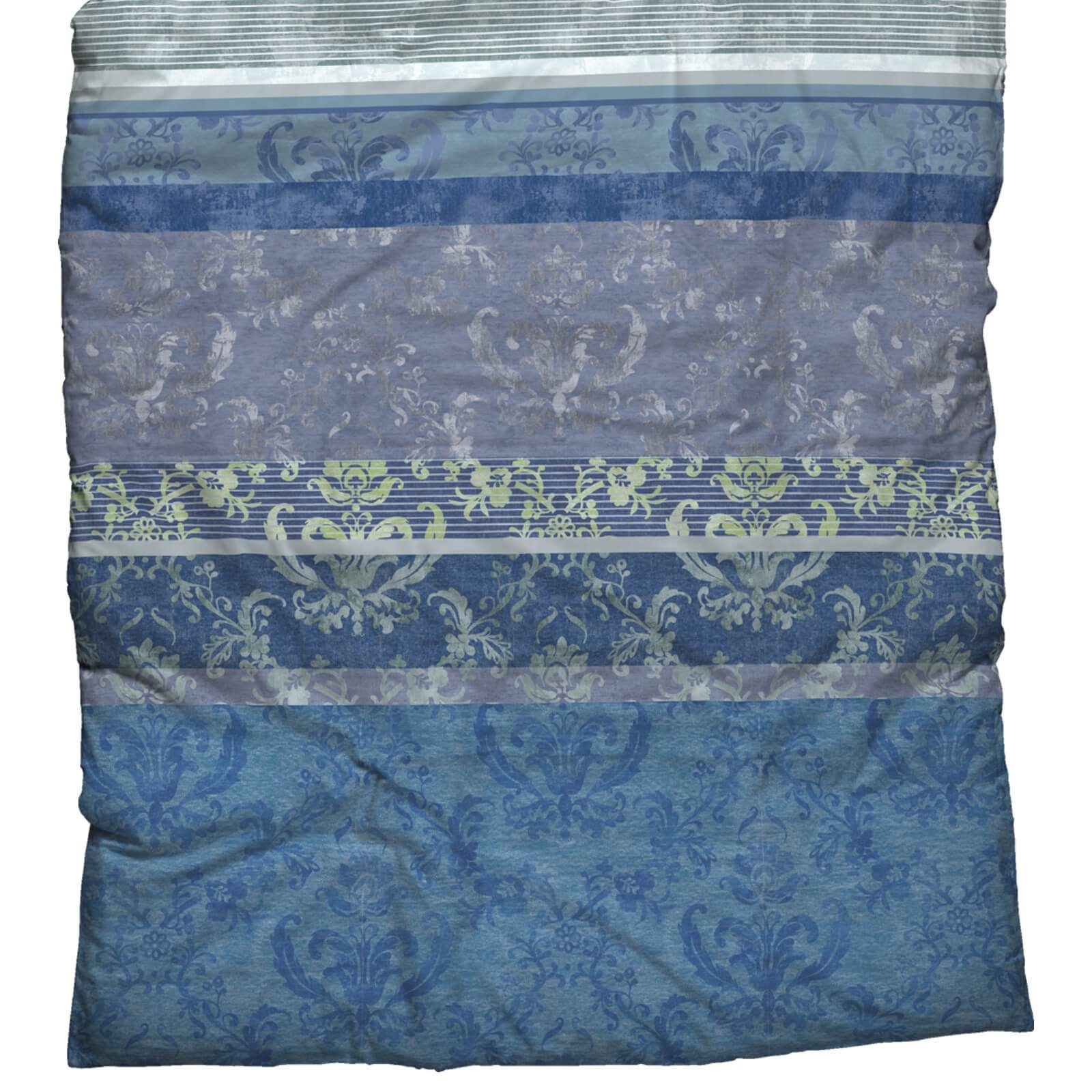 CASATEX Bettwäsche Barock Blau, Biber, 2 teilig, Ornamente, Streifen, Biber