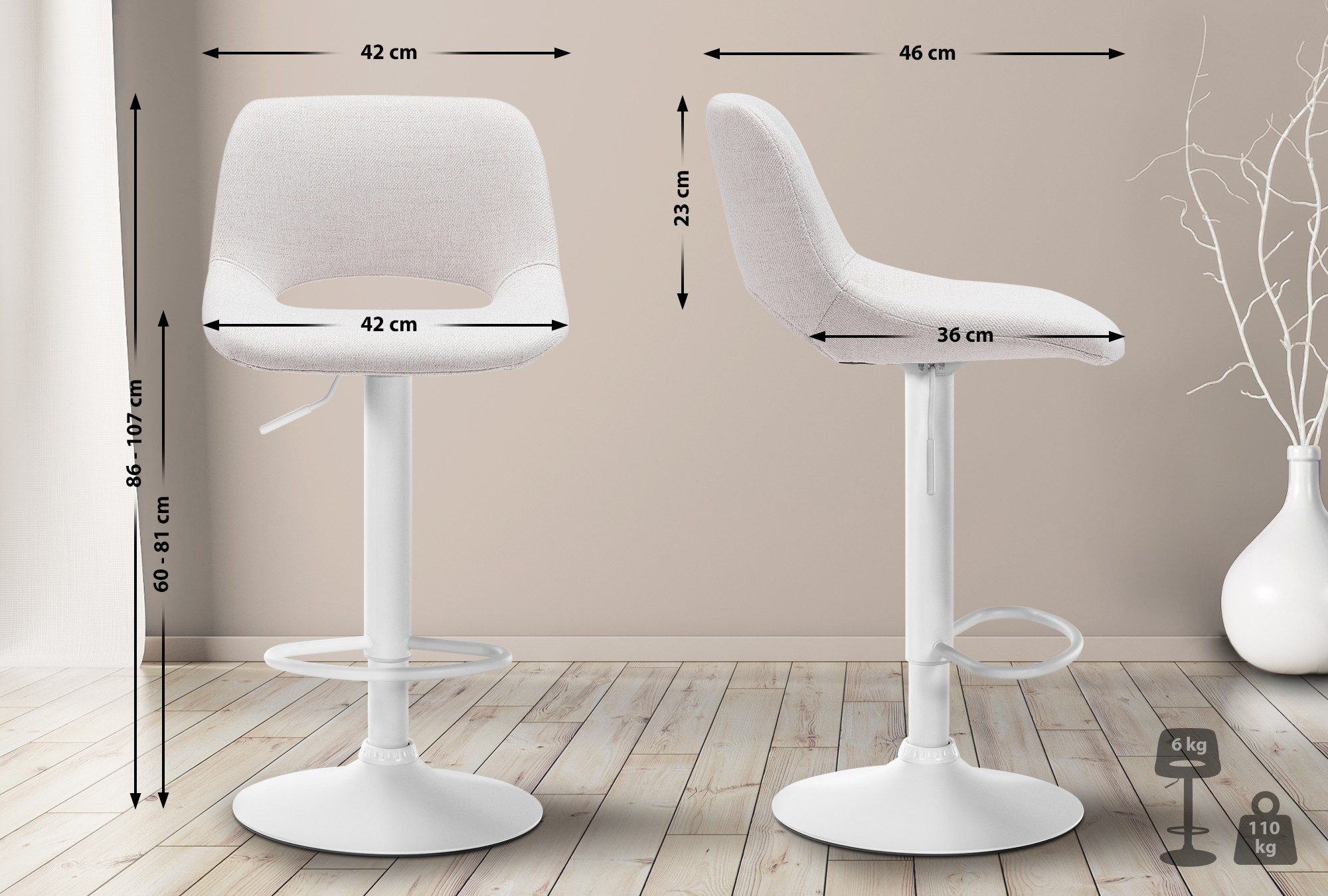 CLP Barhocker Camden (2er Set, 2 St., 2er), mit Stoff-Bezug, höhenverstellb günstig online kaufen