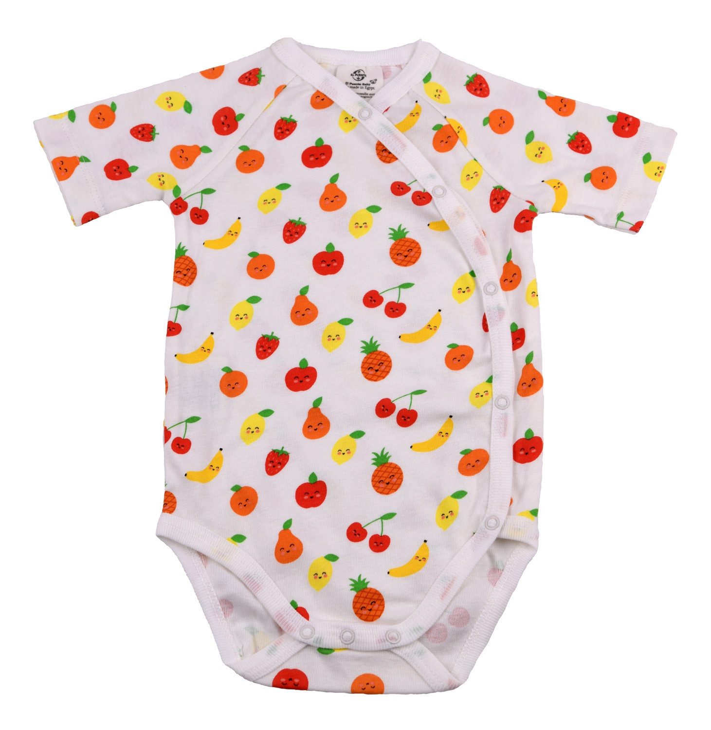 El Puente Strampler Babybody "Funny Fruits", Größe 50/56, Handmade, Bio Fair Trade