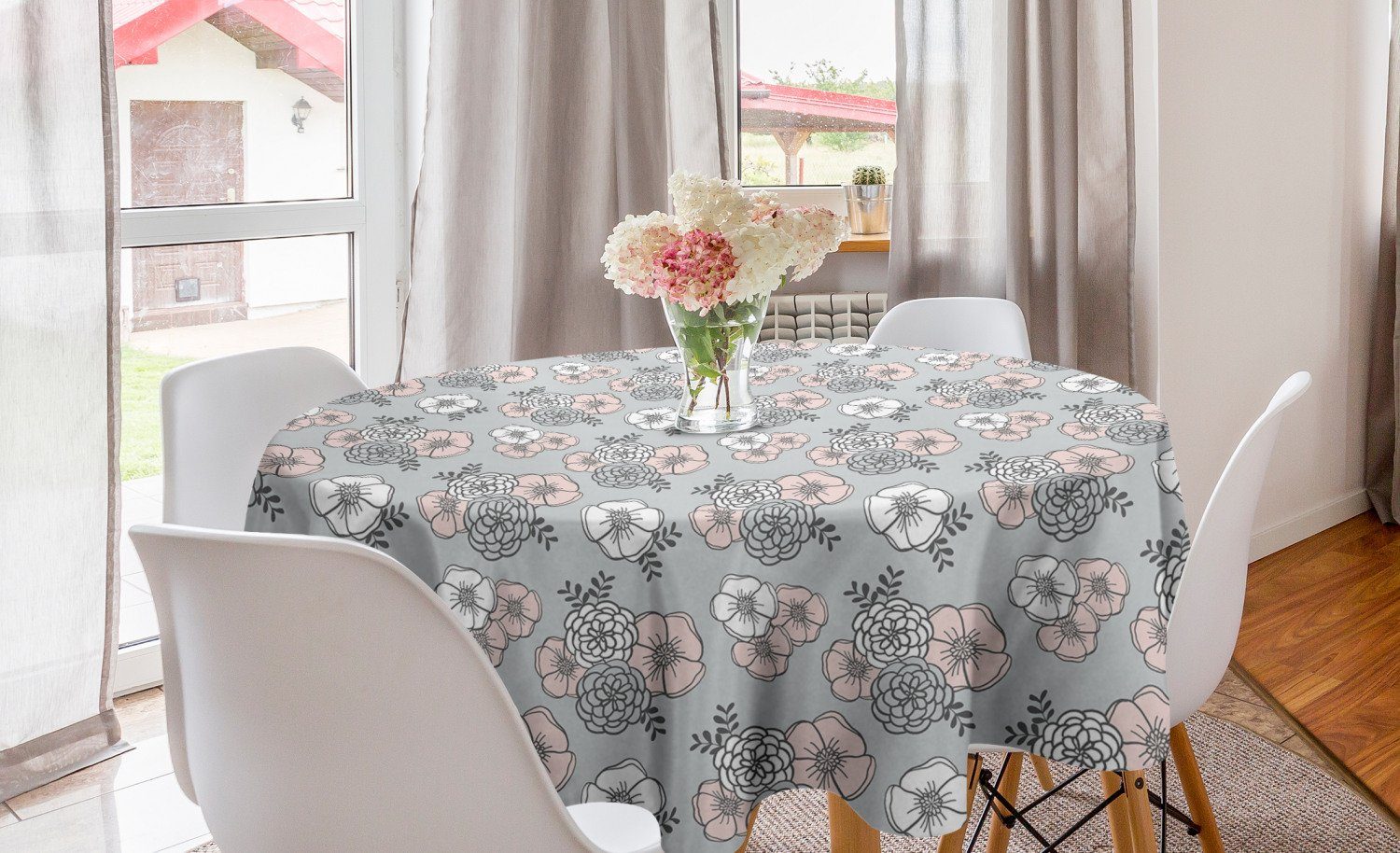 Küche Abdeckung Abakuhaus Dekoration, Blumen-Muster für Natur Tischdecke Esszimmer Kreis Tischdecke Bunte