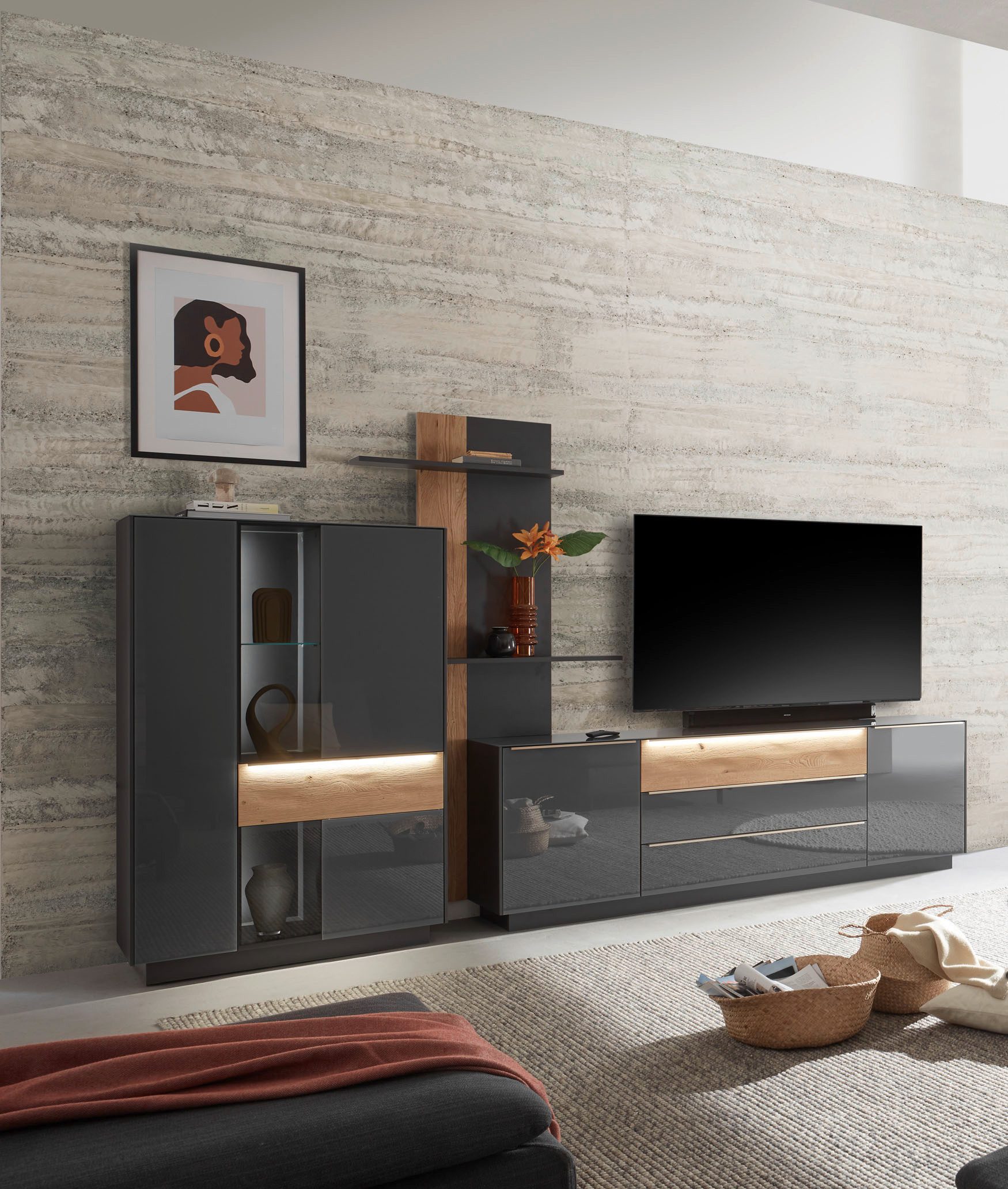 Mäusbacher Highboard Nova, Highboard, BHT 96/151/42 cm, inkl. Griffbeleuchtung, Türdämpfung