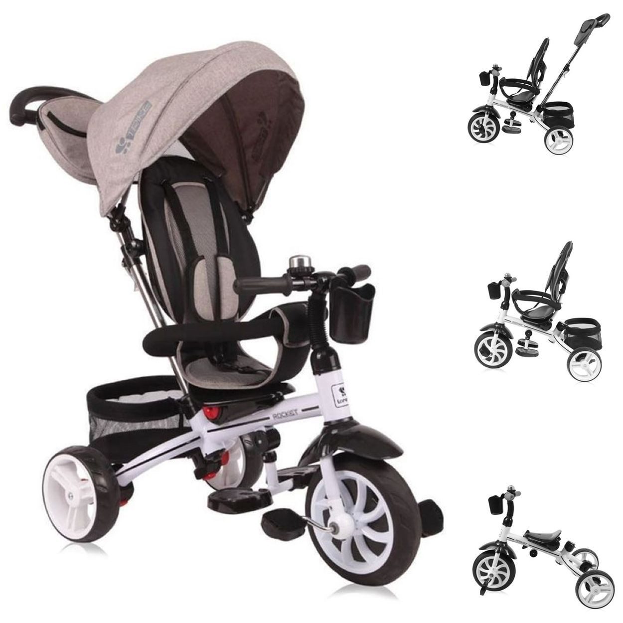 Lorelli Dreirad Tricycle, Laufrad Rocket 4 in 1, Schubstange, Getränkehalter, umbaubar